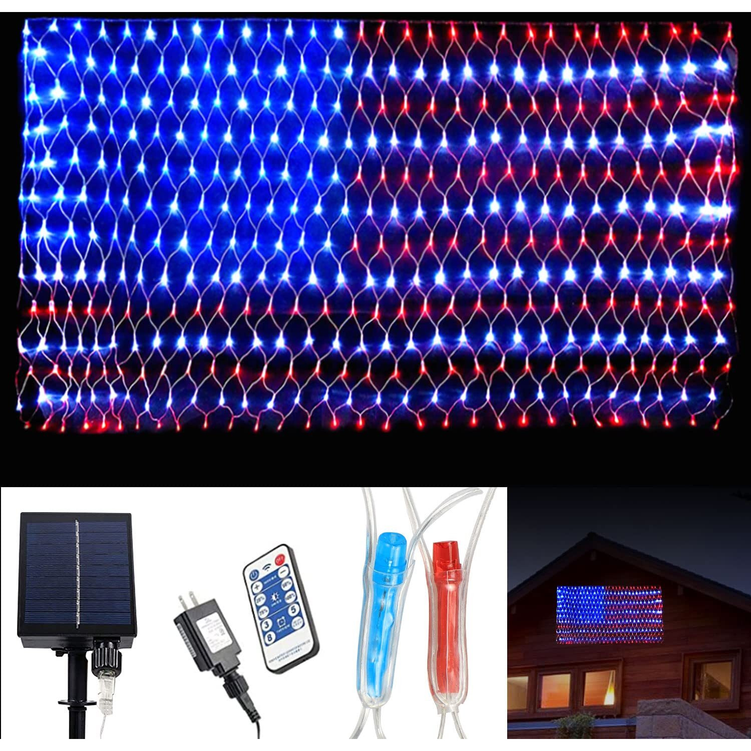 Puhong Solar American Flag Lights,2 In 1 Plug-In & Solar Powered Flag Lights,420 Led 8 Modes Waterproof Flag Lights With Remote For Independence Day, Garden, 4Th Of July Decorations.