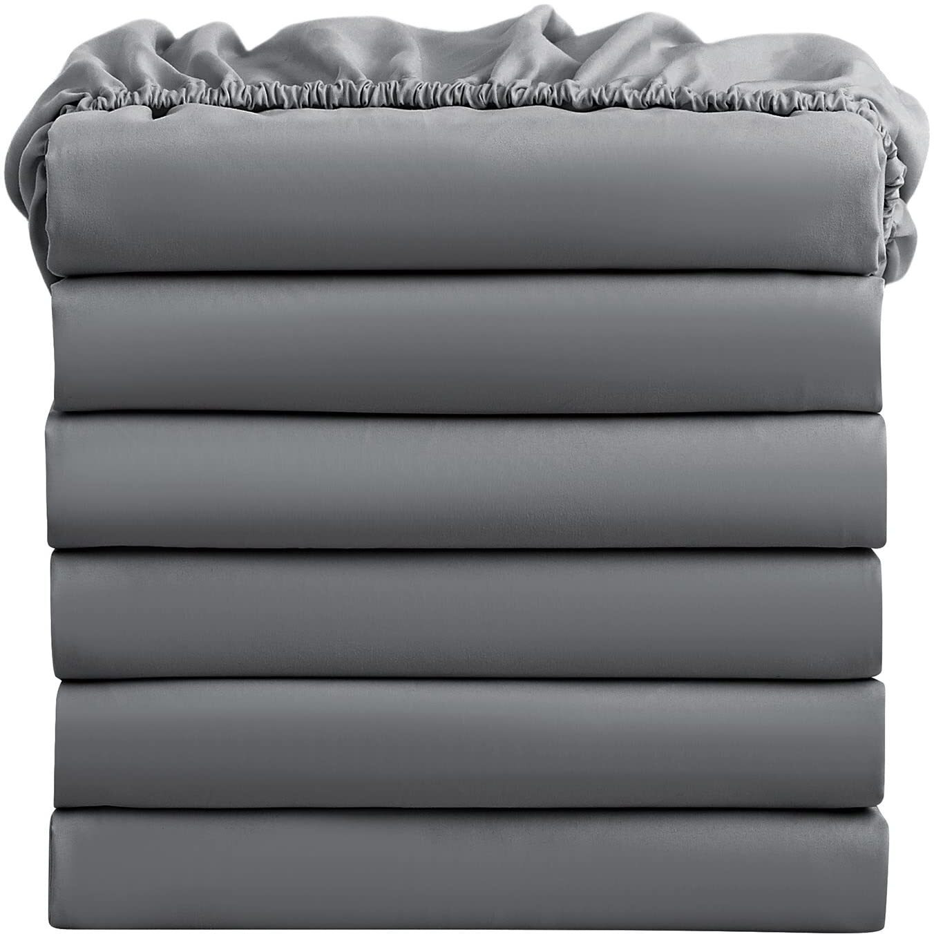 Freshculture Queen Fitted Sheets, Bulk Pack Of 6, Deep Pocket, Soft Microfiber Bottom Sheets For Home, Salons, Hotels, Queen Size Fitted Sheets Only (Dark Grey)