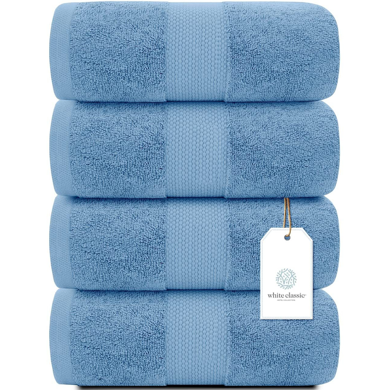 White Classic Luxury Bath Towels Large - Cotton Hotel Spa Bathroom Towel 30X56  4 Pack  Light Blue