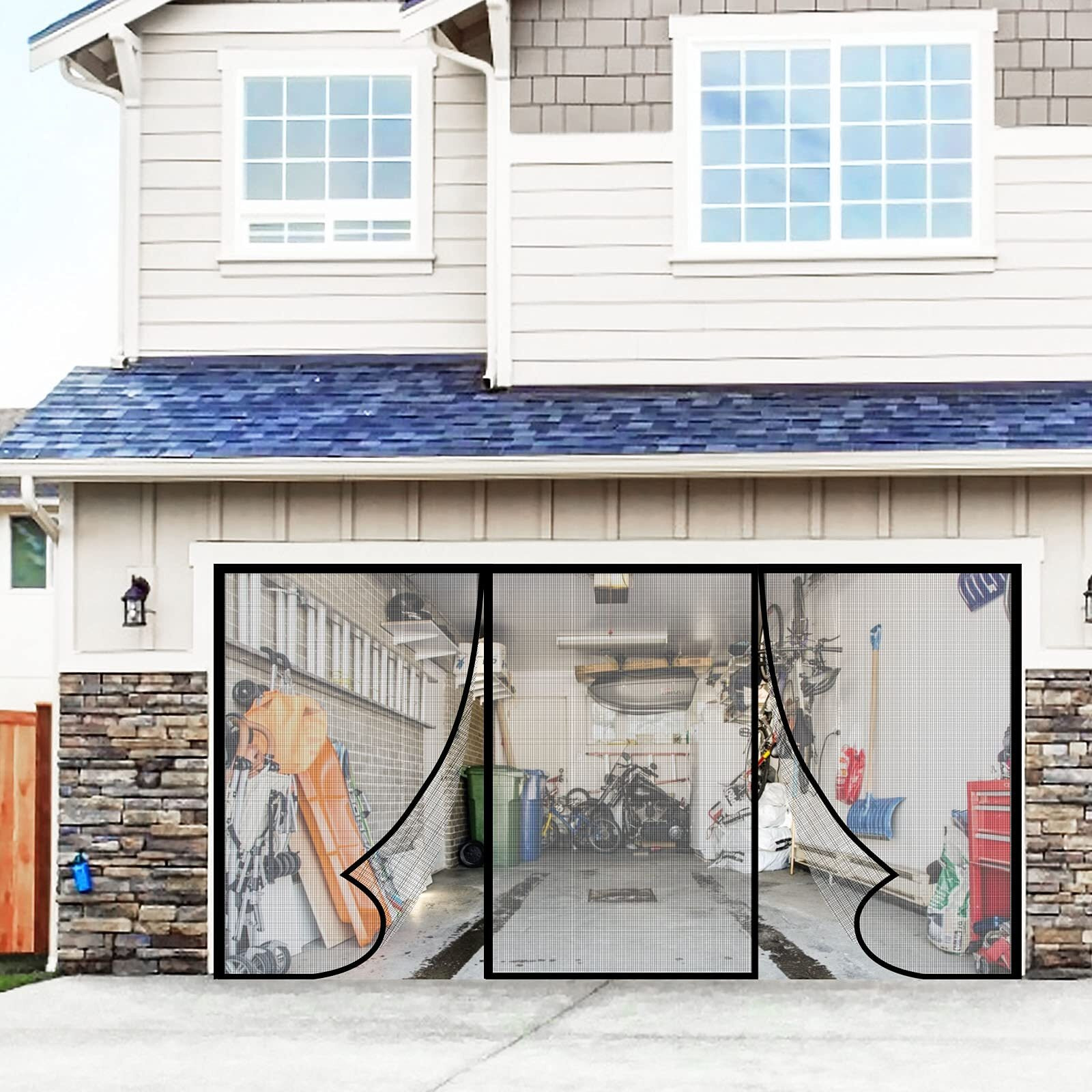 Magnetic Garage Door Screen 16 X 7 Ft For 2 Car Garage Heavy Duty Door Screen Curtain For Garage Door Easy To Install, Durable, Hand Free