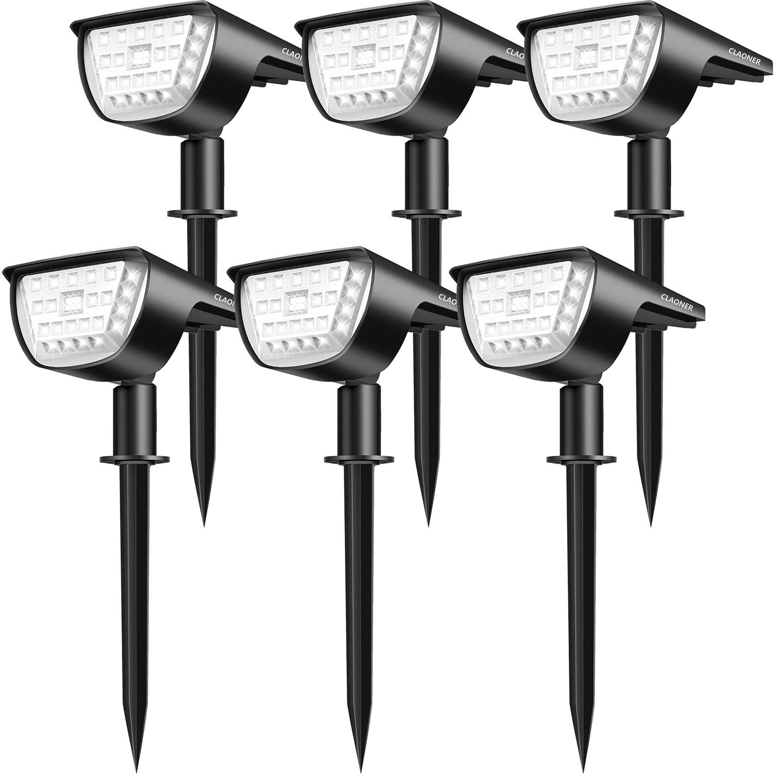 Claoner 32 Led Solar Spotlights Outdoor Waterproof, 3 Modes Solar Landscape Lights, Outdoor Solar Powered Spot Lights For Yard Garden Driveway Porch Walkway Trees Patio- Cold White(6 Pack)
