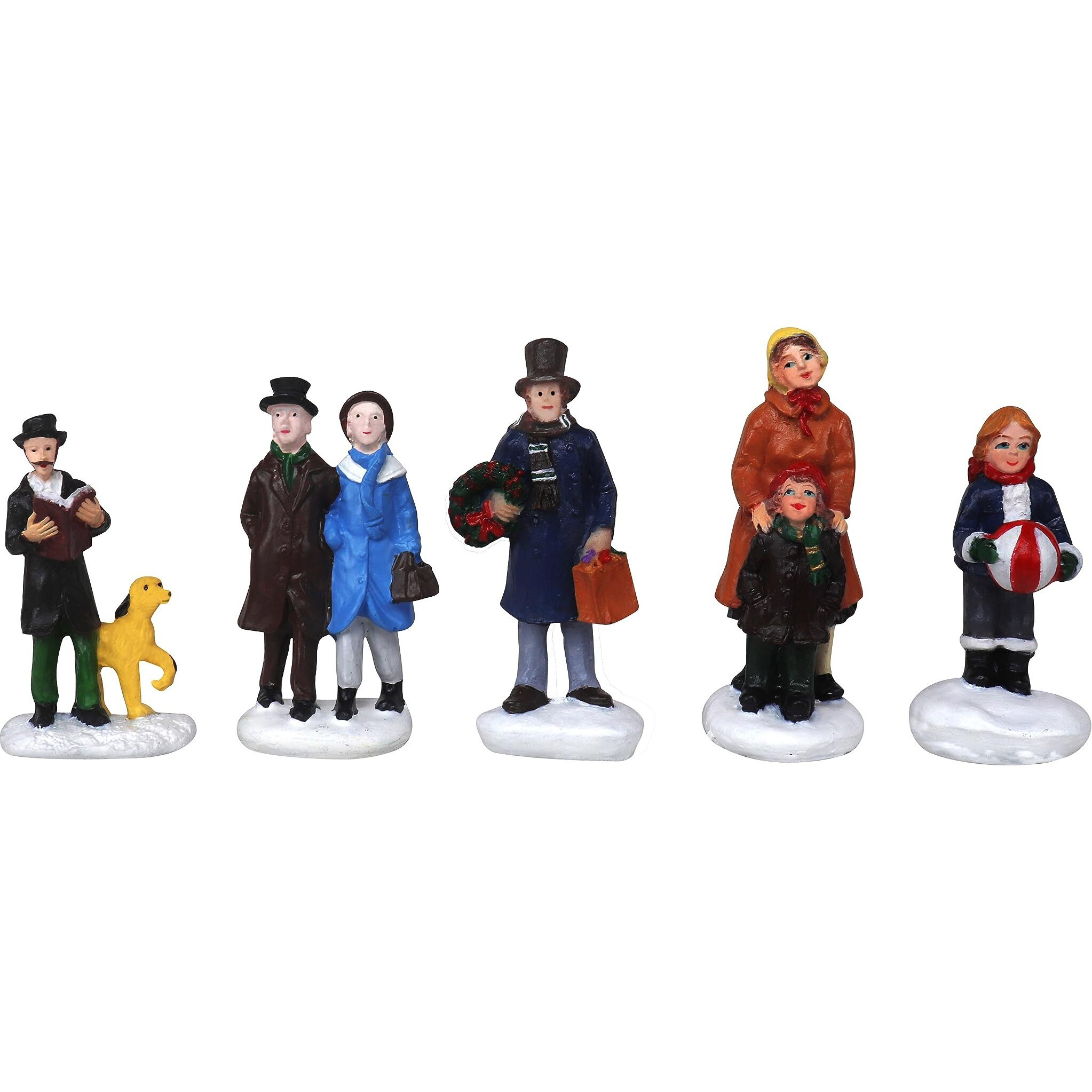 Christmas Village Figurines Decoration Set - Perfect Addition To Your Christmas Indoor Decorations & Snow Village Displays - A Thoughtful Gift For Your Loved Ones - 100% Resin (5 Piece Family Set 2)