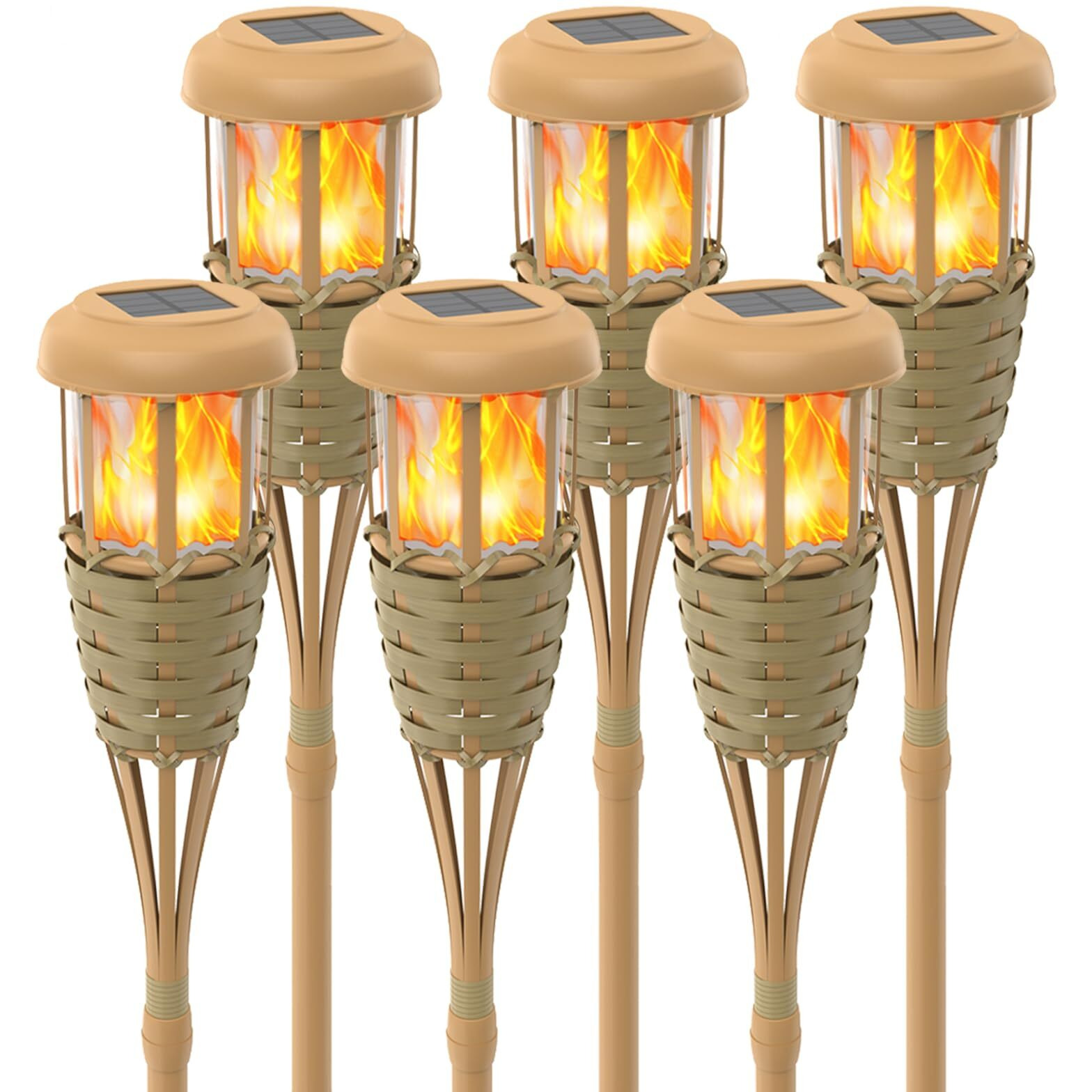 Evelynsun Tiki Torch Solar Lights Outdoor - Solar Torch Light With Flickering Flame Waterproof Garden Tiki Torches For Outside (6 Pack)