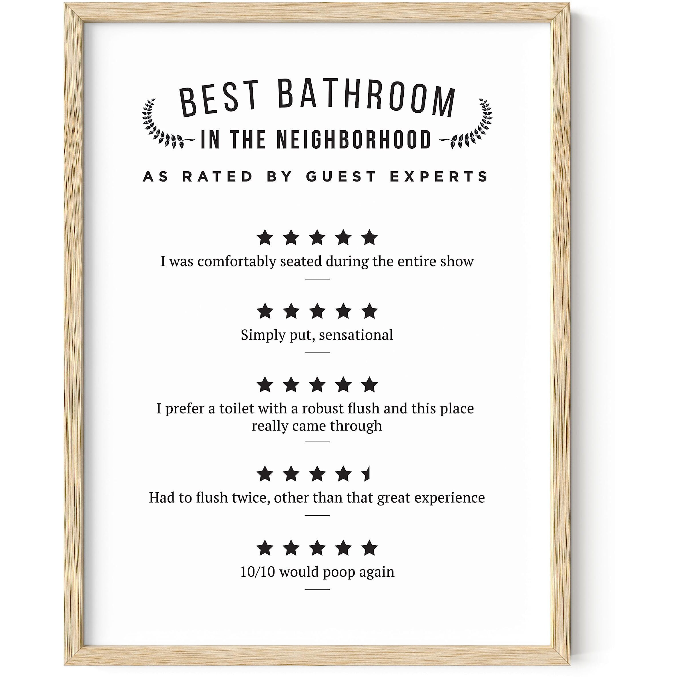 Haus And Hues Funny Bathroom Decor & Bathroom Print Funny Bathroom Signs Decor Funny Toilet Signs  Bathroom Review Sign Wall Art Funny  Would Poop Here Again Sign  12"&quotX16"" Unframed (Ratings)