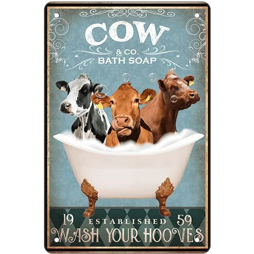 Funny Cow Decor Bathroom Decor Bathtub Decor Cow Accessories Farm Decor Cow Signs Wall Art Poster Retro Poster Bar Home Bathroom Wall Decoration Sign 8X12 Inch