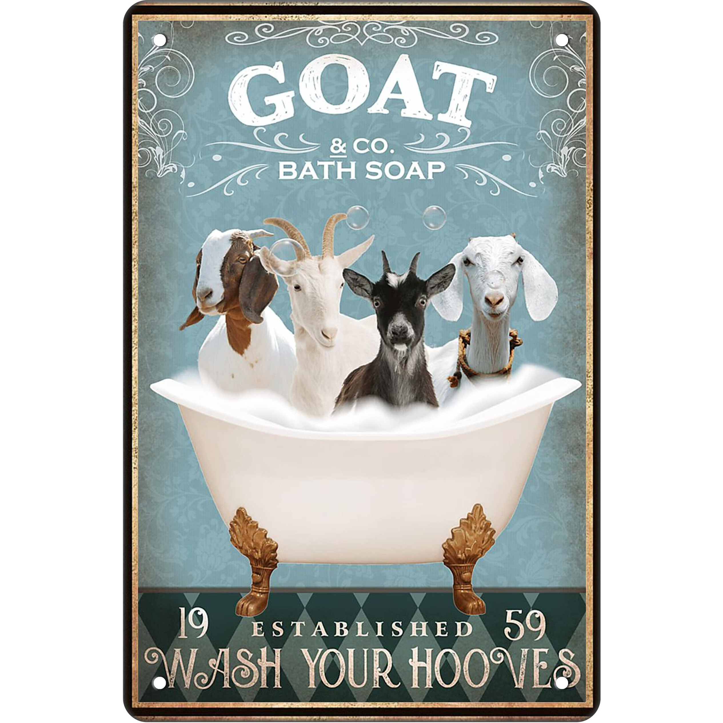 Funny Goat Decor Bathroom Decor Bathtub Decor Goat Lovers Goat Accessories Farm Decor Goat Signs Wall Art Poster Retro Metal Poster Bar Home Bathroom Wall Decoration Sign 8X12 Inch