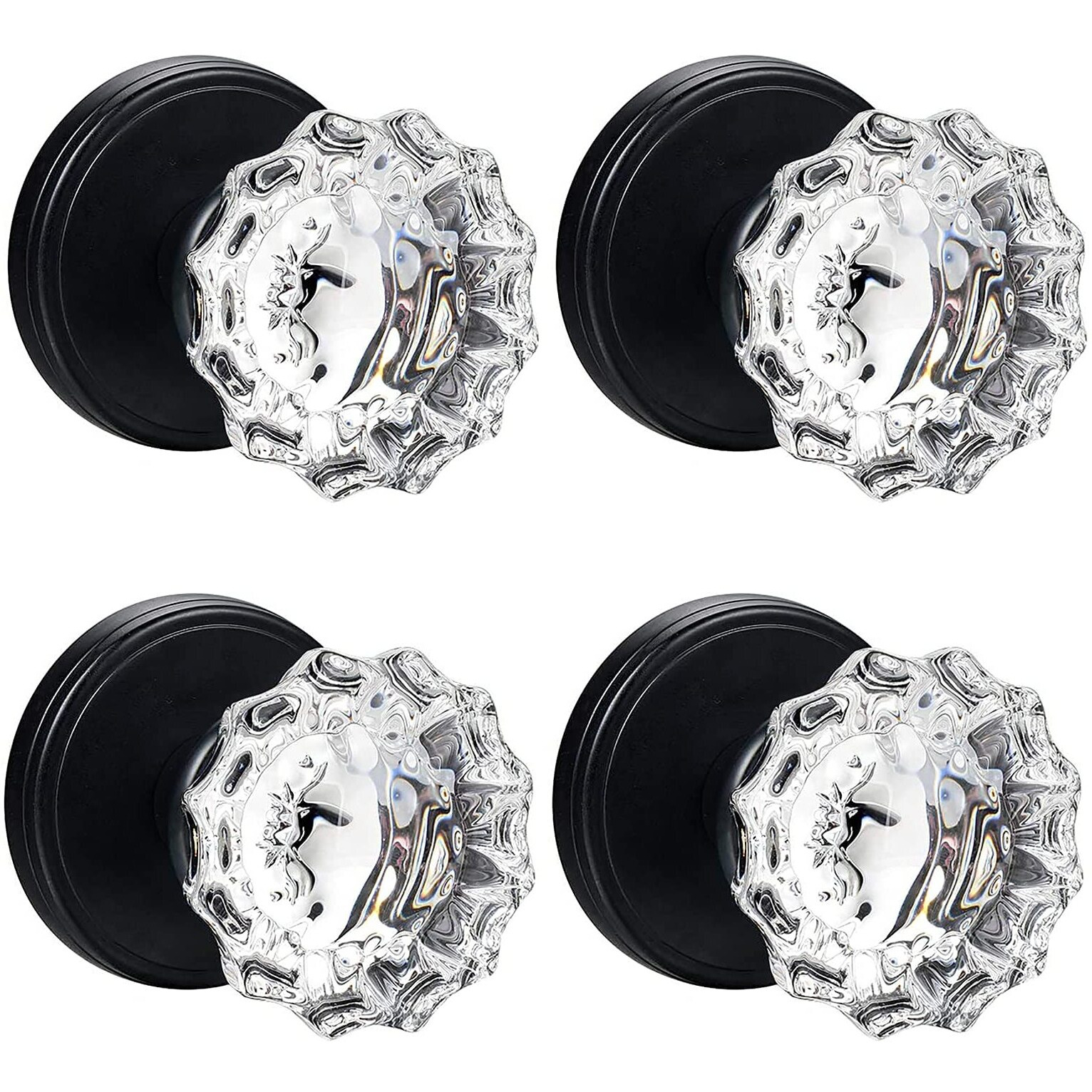 Shiny Handles Glass Dummy Door Knobs Interior,Antique Inactive Crystal Dummy Door Knobs For Hall And Closet,Matte Black (4 Pack)