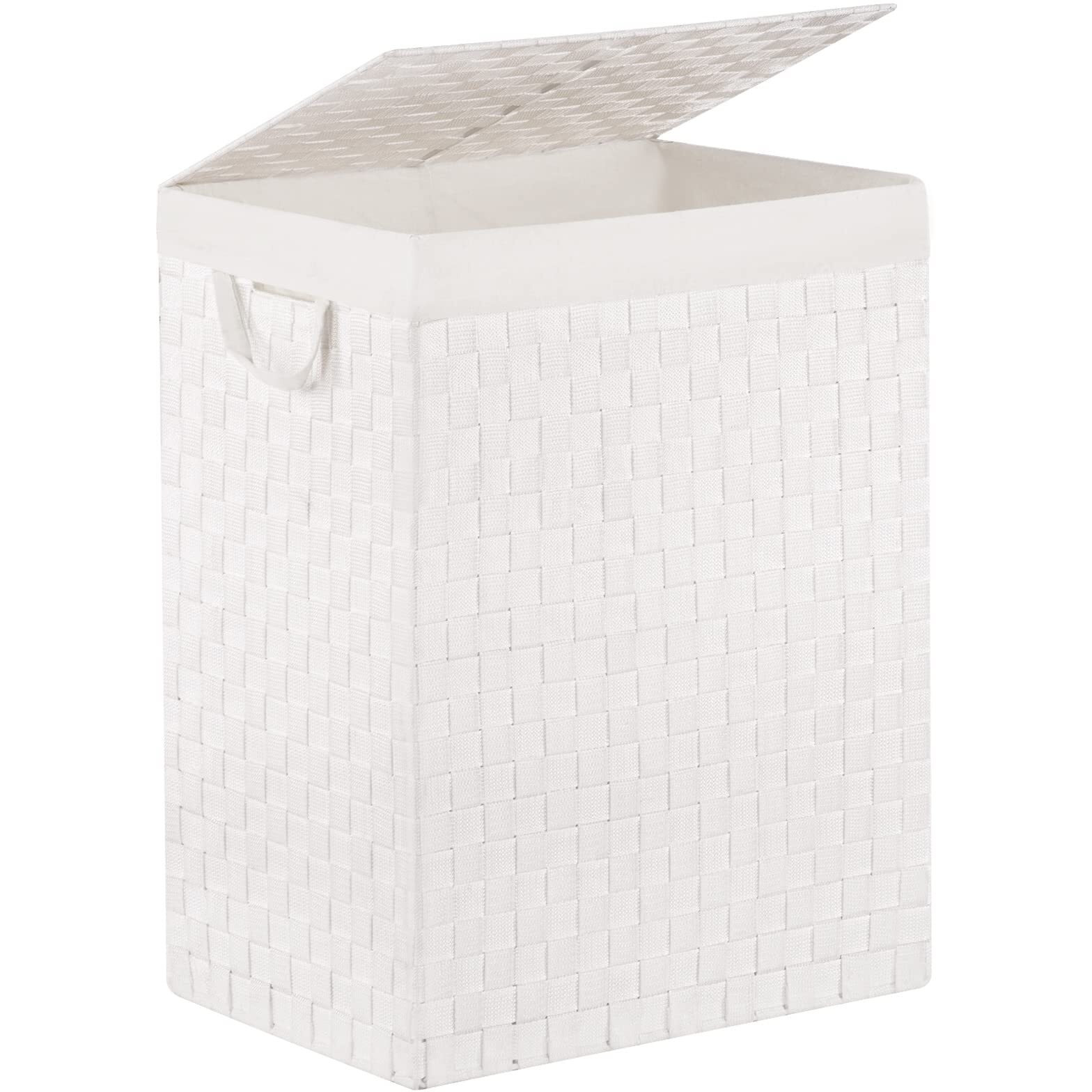 Fiona's Magic Laundry Hamper Basket With Lid, Handwoven 90L Large Clothes Hamper With Removable Liner Bags, Collapsible White Tall Hamper For Bathroom, Bedroom And Dorm Room Organizer