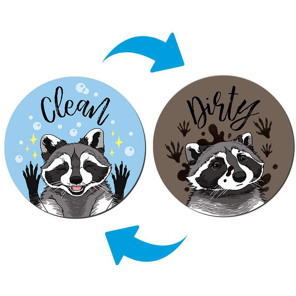 Wirester 3.5 Inch Dishwasher Clean Dirty Flip Sign Double-Sided Decoration For Kitchen Dishwasher Washing Machine, Racoon