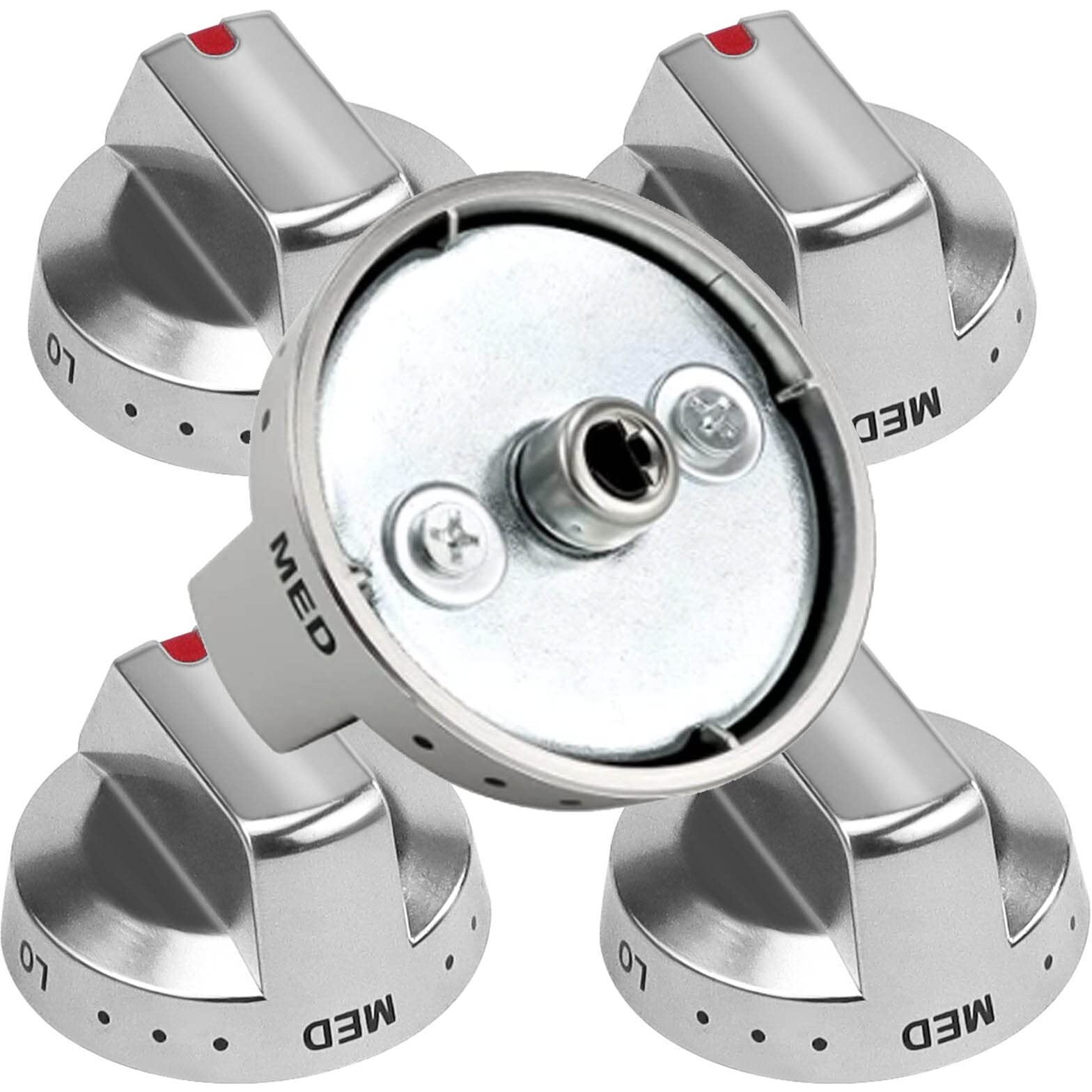 Fetechmate Upgraded Dg64-00473A Range Burner Stove Dial Knob,Stainless Steel Oven Knob Compatible With Sam. Sung Range Oven Gas Range Knobs Nx58F5700Ws Nx58H5600Ss Nx58H5650Ws Nx58J7750Ss (5 Pack)