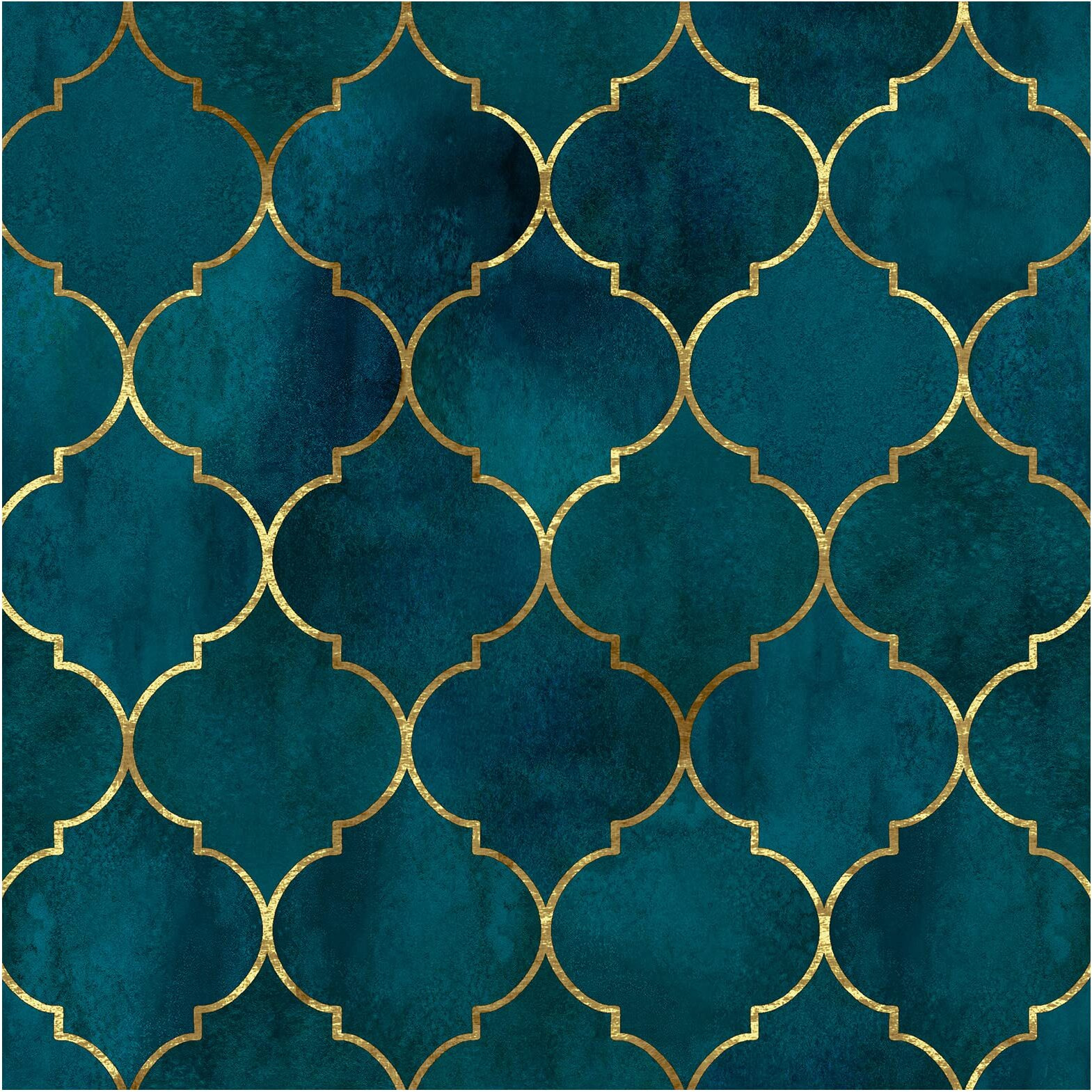 Haokhome 96034 Peel And Stick Wallpaper Graphic Trellis Emerald/Sapphire Blue/Gold Removable Contactpaper For Home Bathroom Decorations 17.7In X 9.8Ft