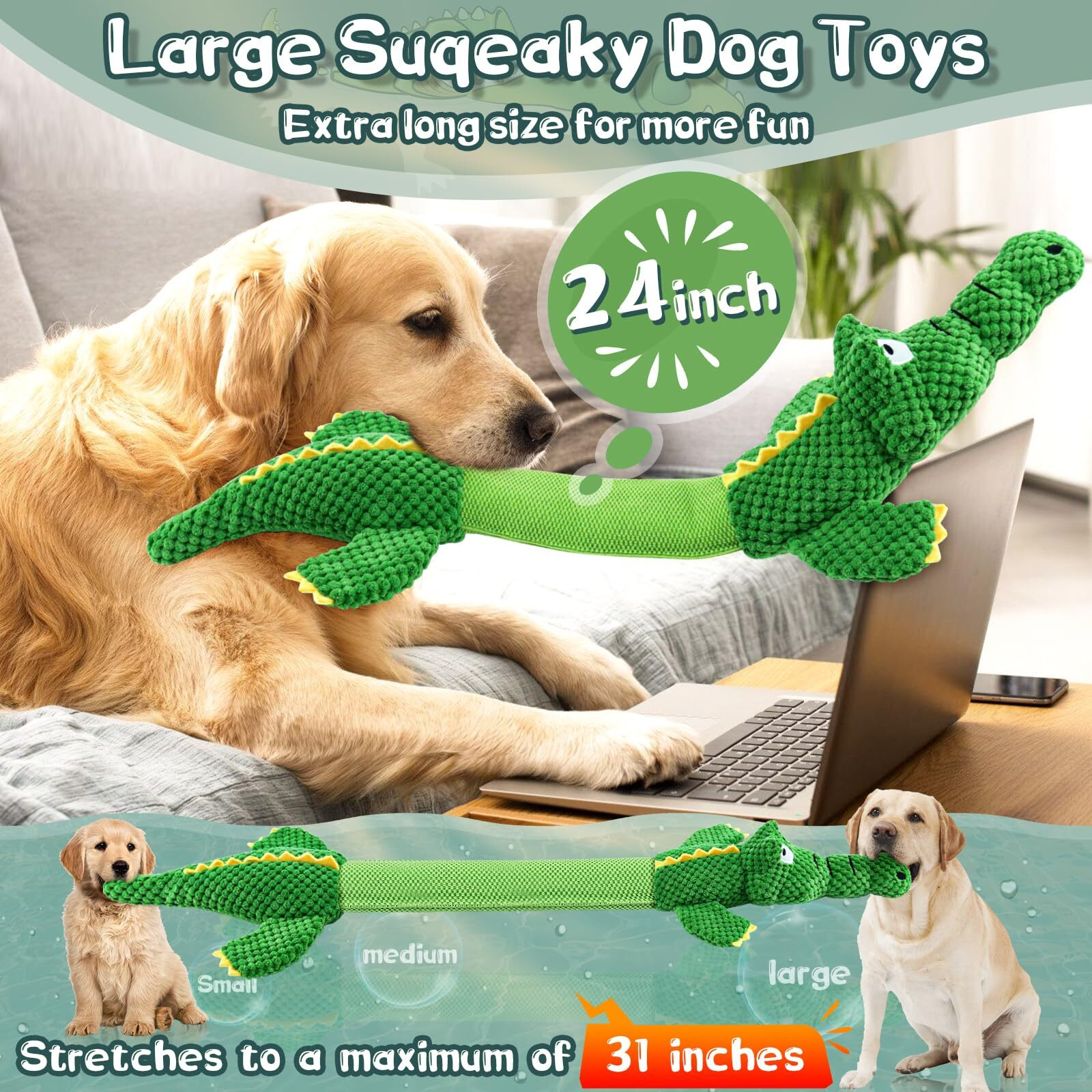 Wowbala Dog Toys For Aggressive Chewers  Tough Interactive Tug Of War Dog Toys-Squeaky Chew Toys For Small,Medium,Large Breed