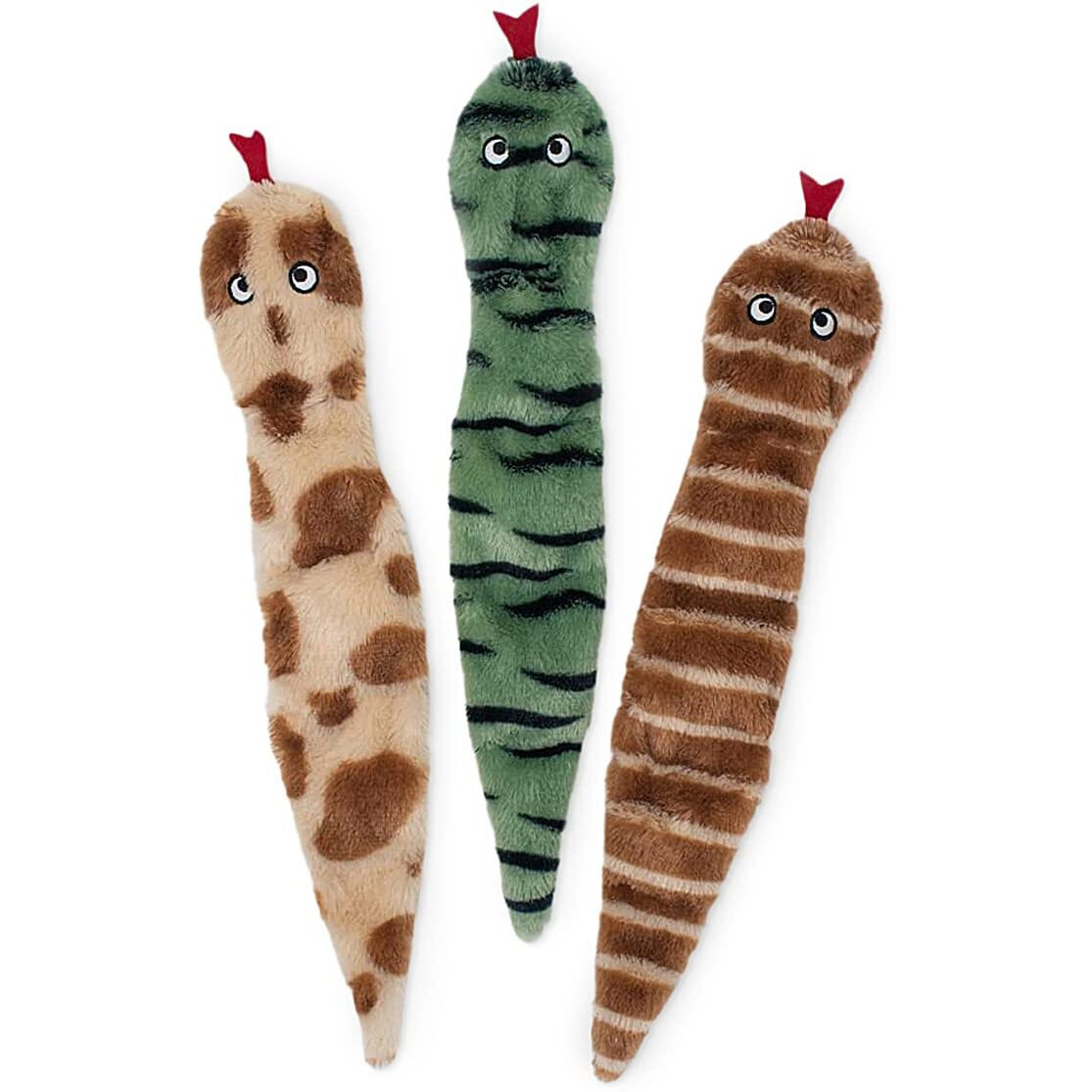 Zippypaws Skinny Peltz - 3 Multicolored Snakes - No Stuffing Squeaky Dog Toys, Unstuffed Chew Toy For Small & Medium Breeds, Bulk Multi-Pack Of 3 Soft Plush Dog Toys, Flat No Stuffing Puppy Toys - 18""