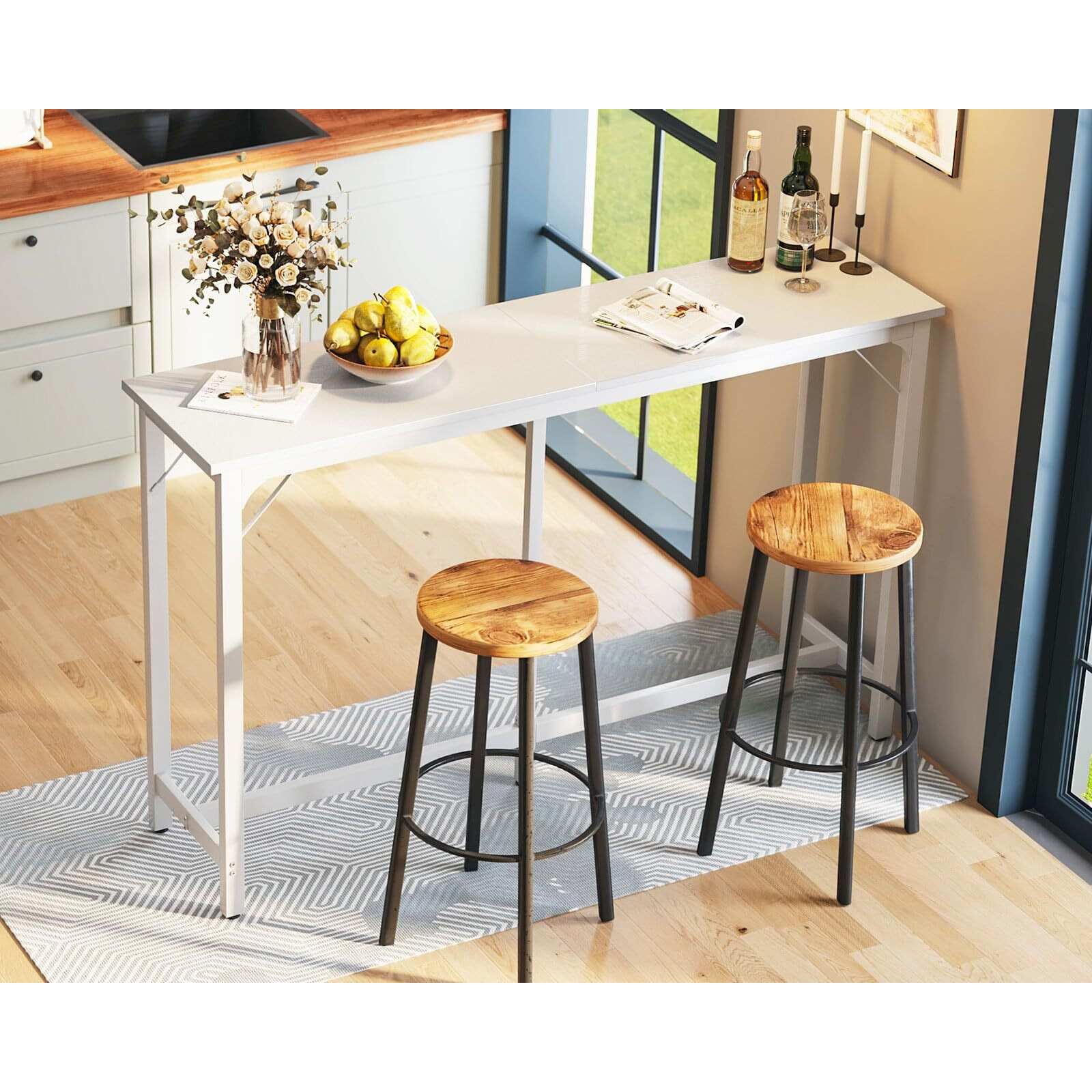 Odk 63 Inch Bar Table, Bar Height Pub Table, Counter Height Bar Table, Rectangular High Top Kitchen & Dining Counter Tables With Sturdy Legs & Easy-To-Clean Top, Indoor Use, White