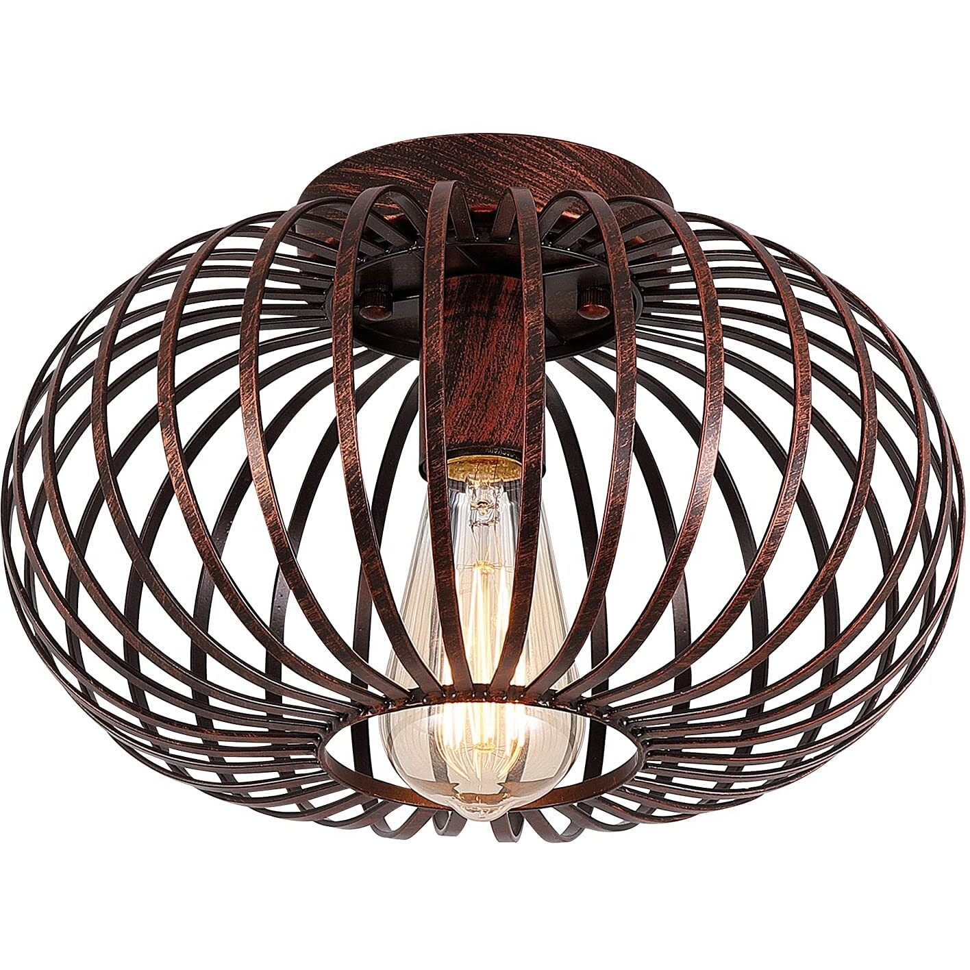 Fivess Lighting Farmhouse Rustic Flush Mount Light Fixture Industrial Metal Cage Semi Flush Mount Ceiling Light For Hallway Living Room Bedroom Kitchen Entryway, Oil Rubbed Bronze