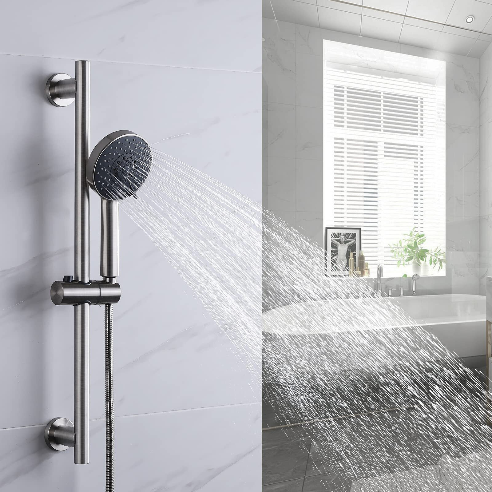 Kes Handheld Shower Head With Adjustable Shower Slide Bar 5 Function Extra Long Hose Polished Finish, F204-Ps-C1
