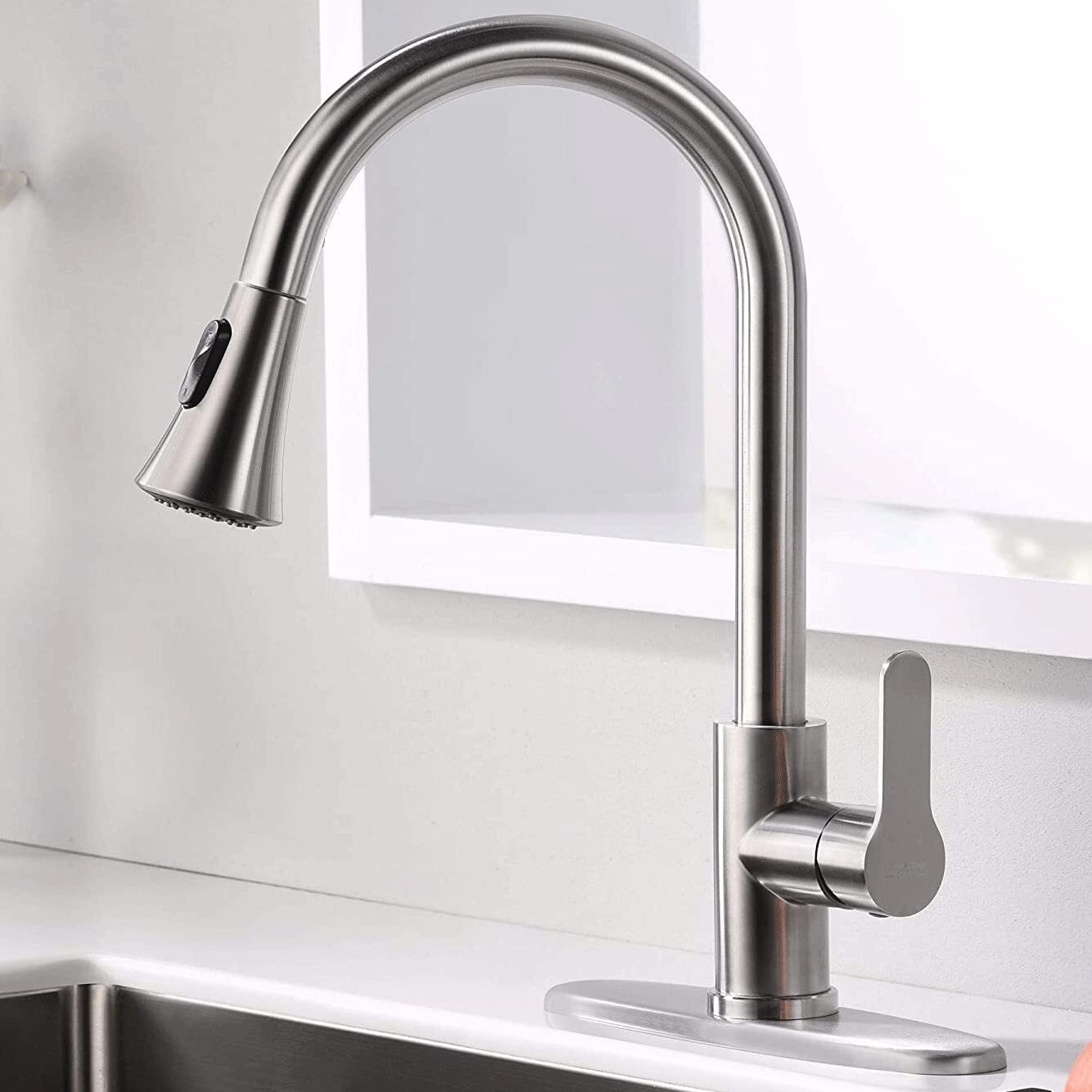 Amazing Force Kitchen Faucet With Pull Down Sprayer 2 Modes Stainless Steel Kitchen Sink Faucet Single Handle Faucet For Kitchen Sink Rv Kitchen Faucet Laundry Sink Faucet With 1.8Gpm, Brushed Nickel