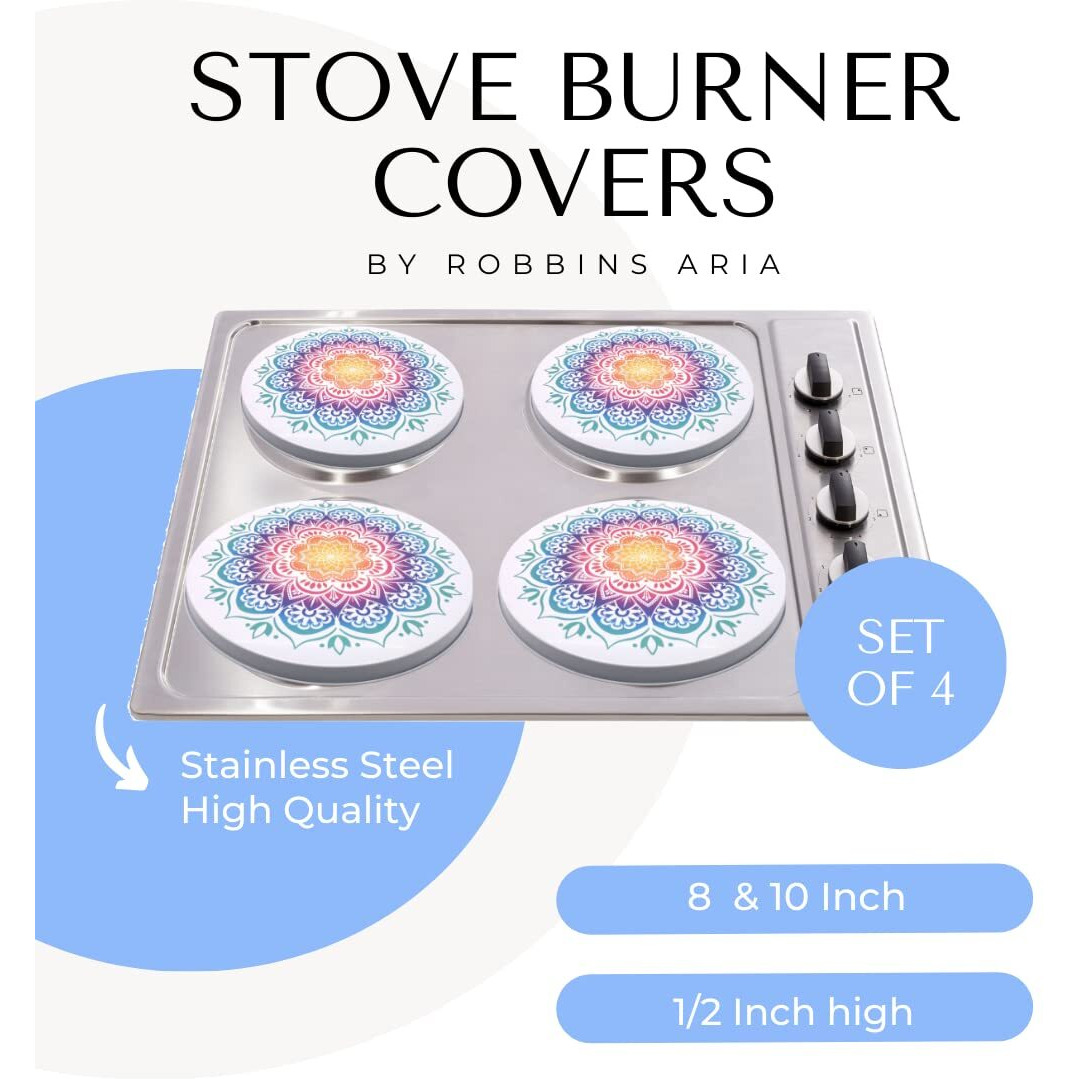 Electric Stove Burner Covers, Round, Range, Cooktop, Set Of 4 Decorative (Multicolored Mandala)
