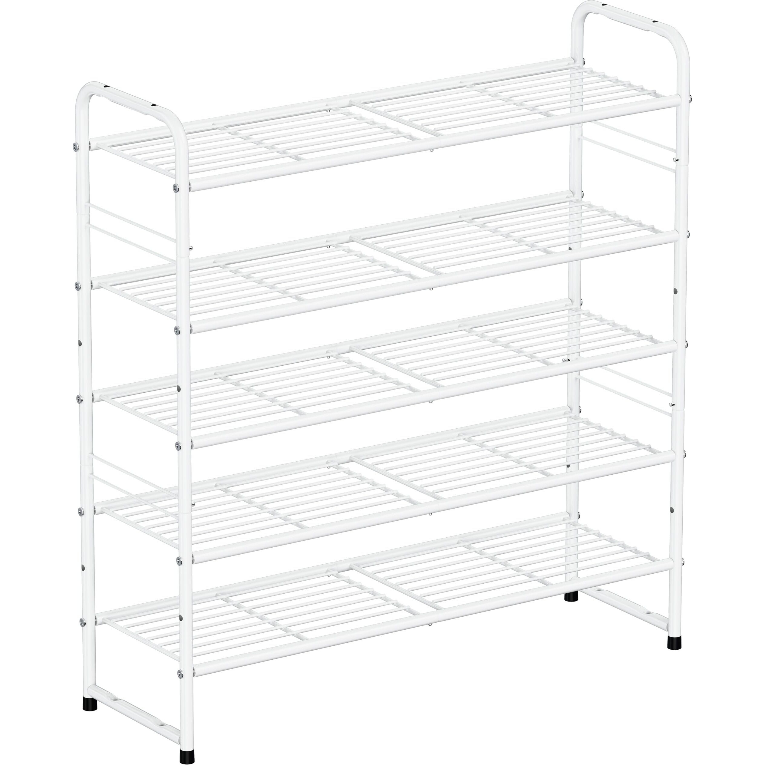 Sufauy 33 "" Wide Shoe Rack, 5 Tier Shoe Storage Rack For 24-30 Pairs Of Shoes, Shoe Organizer For Entryway, Steel Frame, Industrial, White