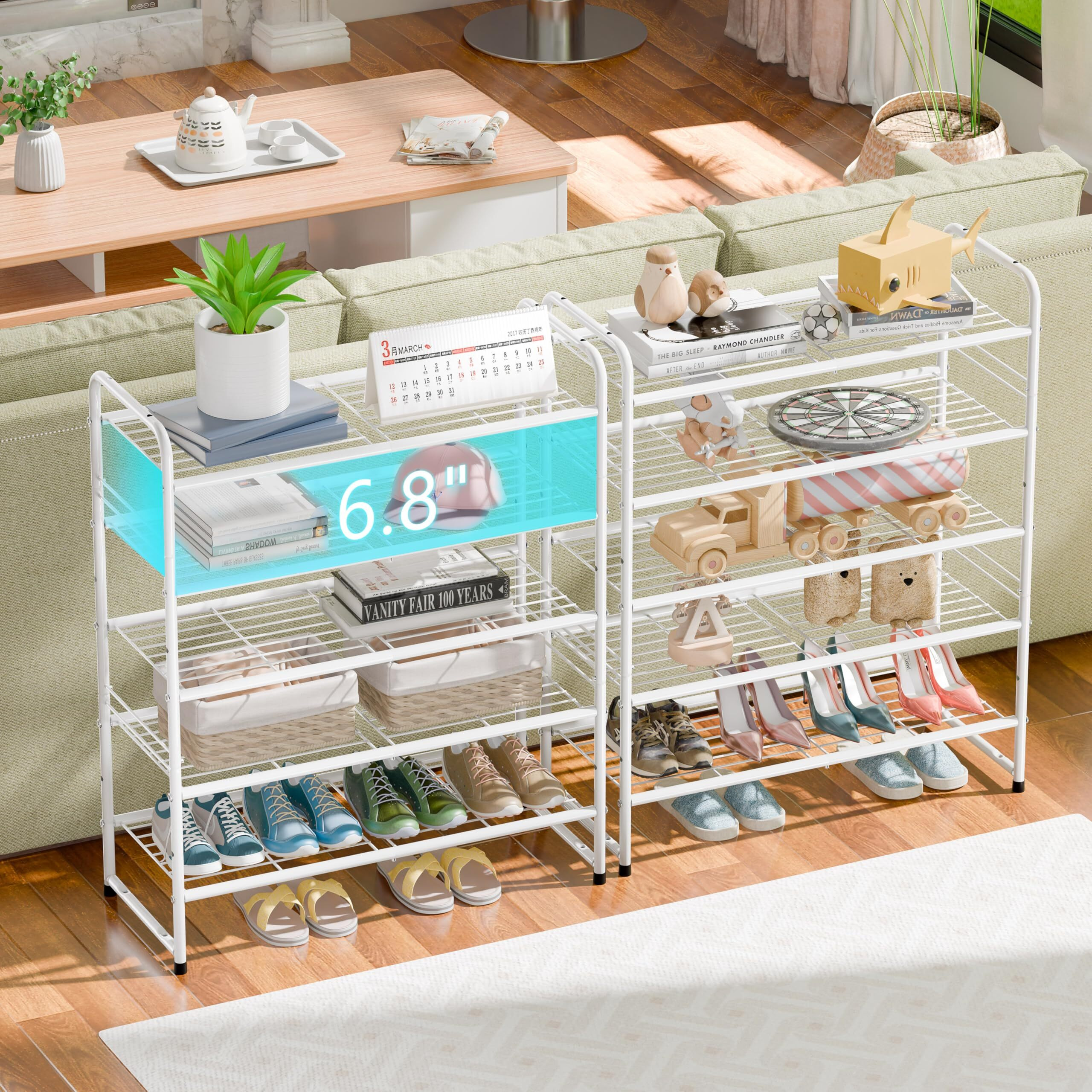 Sufauy 33 "" Wide Shoe Rack, 5 Tier Shoe Storage Rack For 24-30 Pairs Of Shoes, Shoe Organizer For Entryway, Steel Frame, Industrial, White