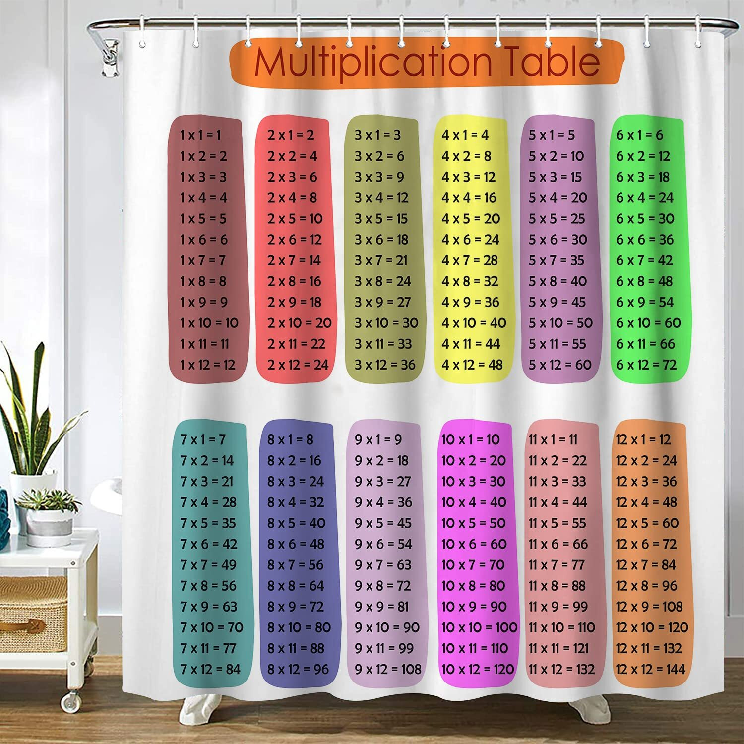 Math Shower Curtain Multiplication Table 1 To 12 Waterproof Shower Curtains Educational Style Bathroom Decor Polyester Fabric Shower Curtain Sets With Hooks 60X72 Inch