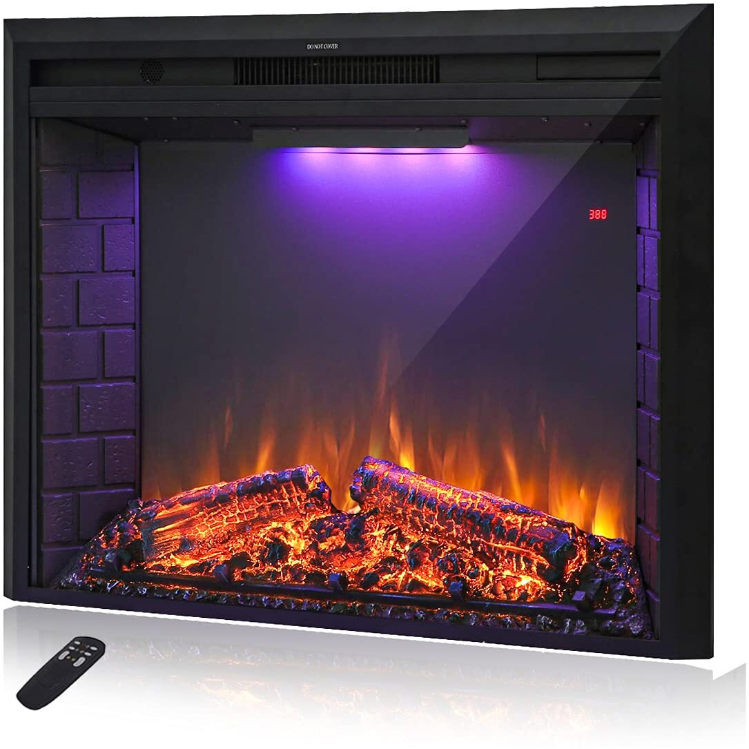 Masarflame 36'' Electric Fireplace Insert, Retro Recessed Fireplace Heater With Fire Cracking Sound, Remote Control & Timer, 750/1500W, Black