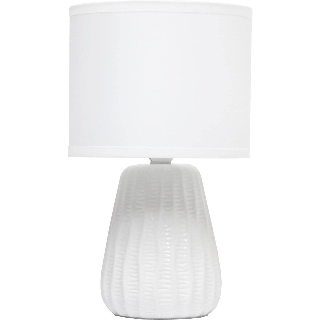 Simple Designs 11.02"" Traditional Mini Modern Ceramic Texture Pastel Accent Bedside Table Desk Lamp With Matching Fabric Shade For Home Decor, Bedroom, Nightstand, Living Room, Entryway, Off White