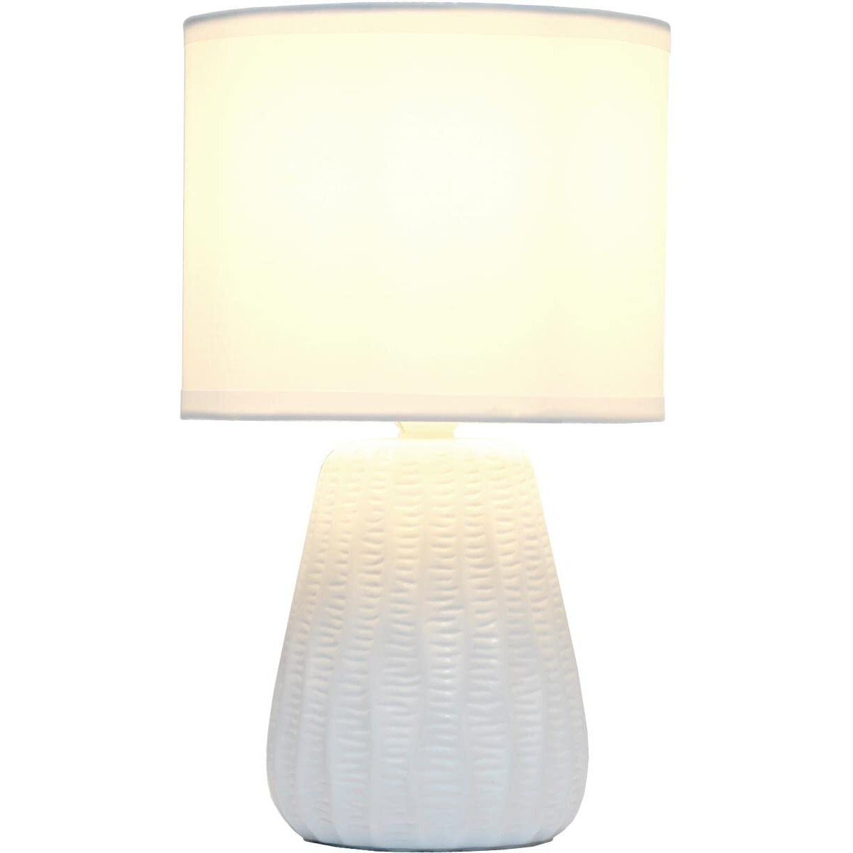 Simple Designs 11.02"" Traditional Mini Modern Ceramic Texture Pastel Accent Bedside Table Desk Lamp With Matching Fabric Shade For Home Decor, Bedroom, Nightstand, Living Room, Entryway, Off White