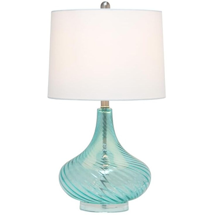 Lalia Home 24"" Classix Contemporary Wavy Colored Glass Table Lamp With White Linen Shade For Living Room, Bedroom, Entryway, Dining Room, Blue