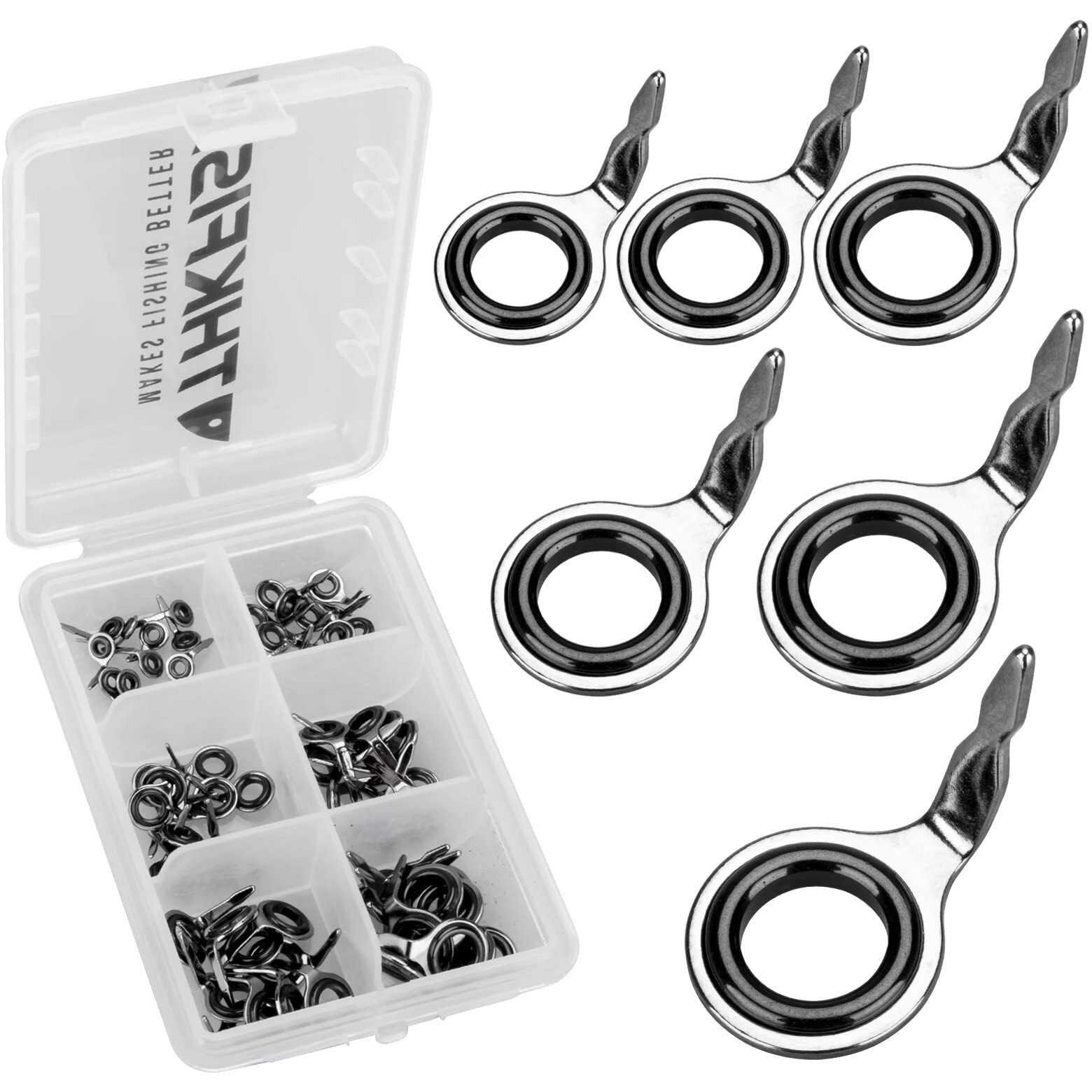 Thkfish Fishing Rod Guides Fishing Rod Repair Kit Baitcasting/Spinning Rod Guides Ceramics Stainless Steel Carbon Guide Repair Burnished Silver- Frame 60Pcs