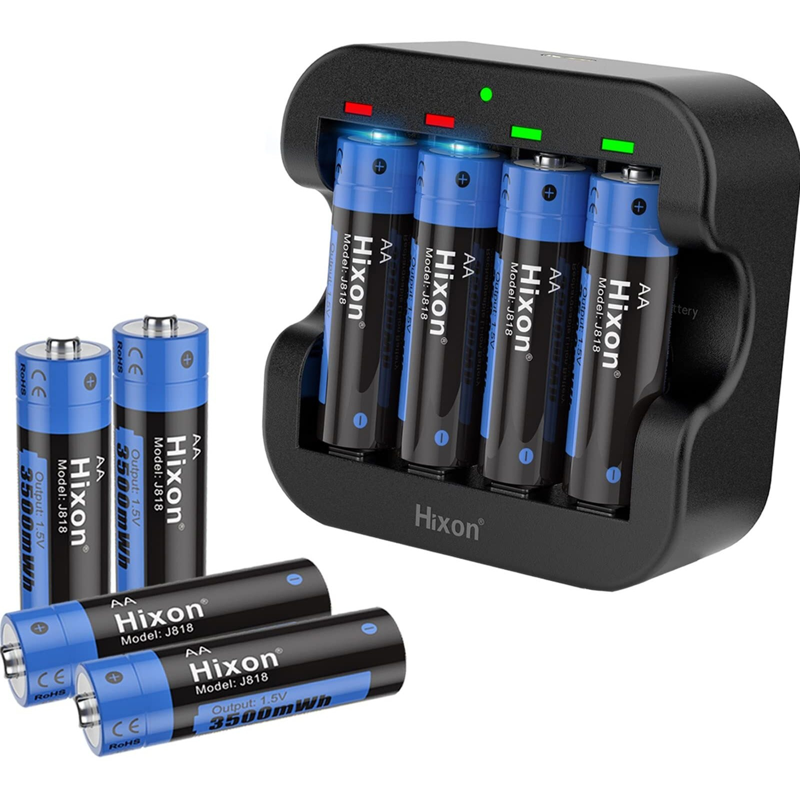 Rechargeable Lithium Batteries Aa With Charger,Hixon 3500Mwh High-Capacity Aa Rechargeable Battery,Constant 1.5V Rechargeable Double A,1600 Cycle Aa Li-Ion Battery,Max 3A Current[8Aa+1Charger]