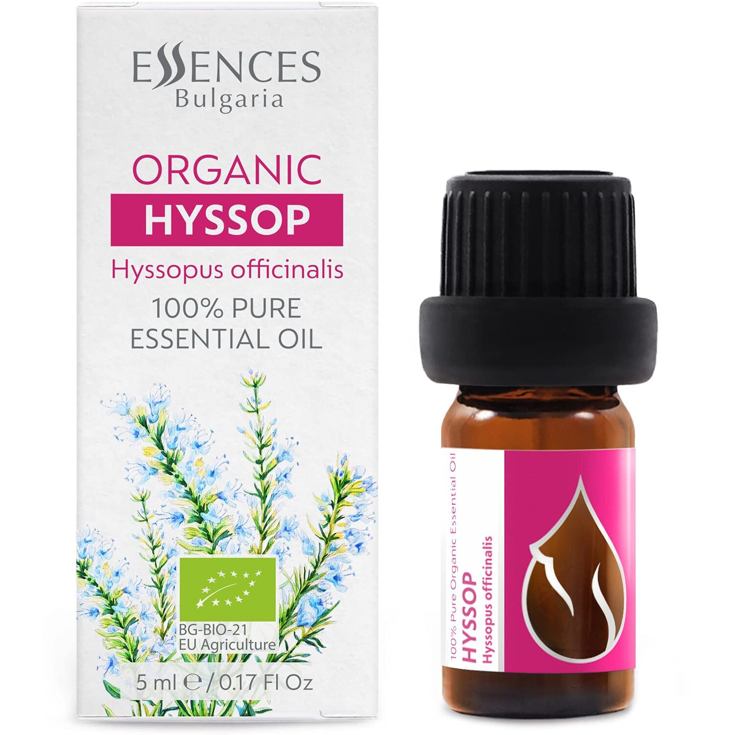 Essences Bulgaria Organic Hyssop Essential Oil 1/6 Fl Oz  5Ml  Hyssopus Officinalis  100% Pure And Natural  Undiluted  Therapeutic Grade  Family Owned Farm  Steam-Distilled  Non-Gmo  Vegan