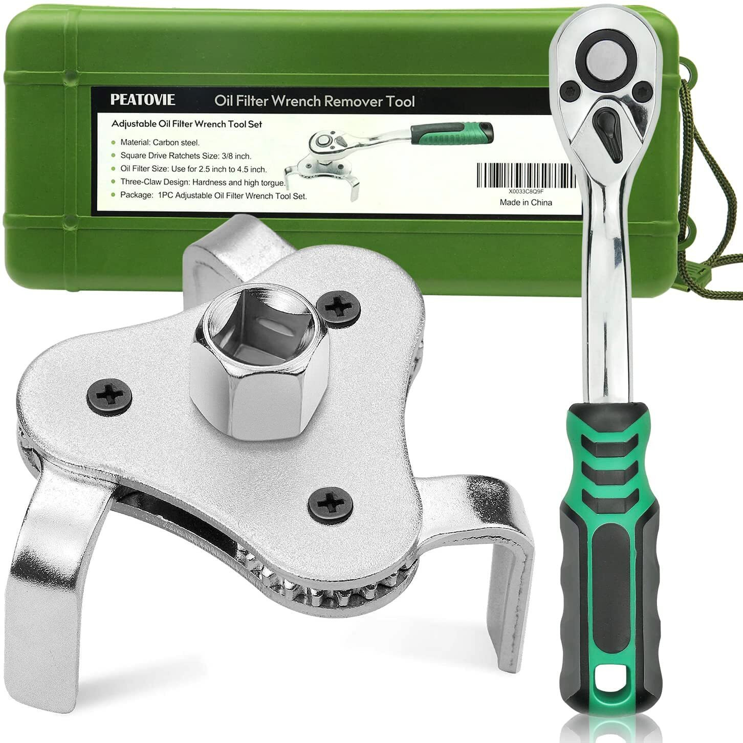 Universal Oil Filter Wrench And Adjustable 3 Jaw Oil Filter Wrench Remover Use From 2.5 Inch To 4.5 Inch(6.34Cm To 11.42Cm) With Storage Case - 3Pcs