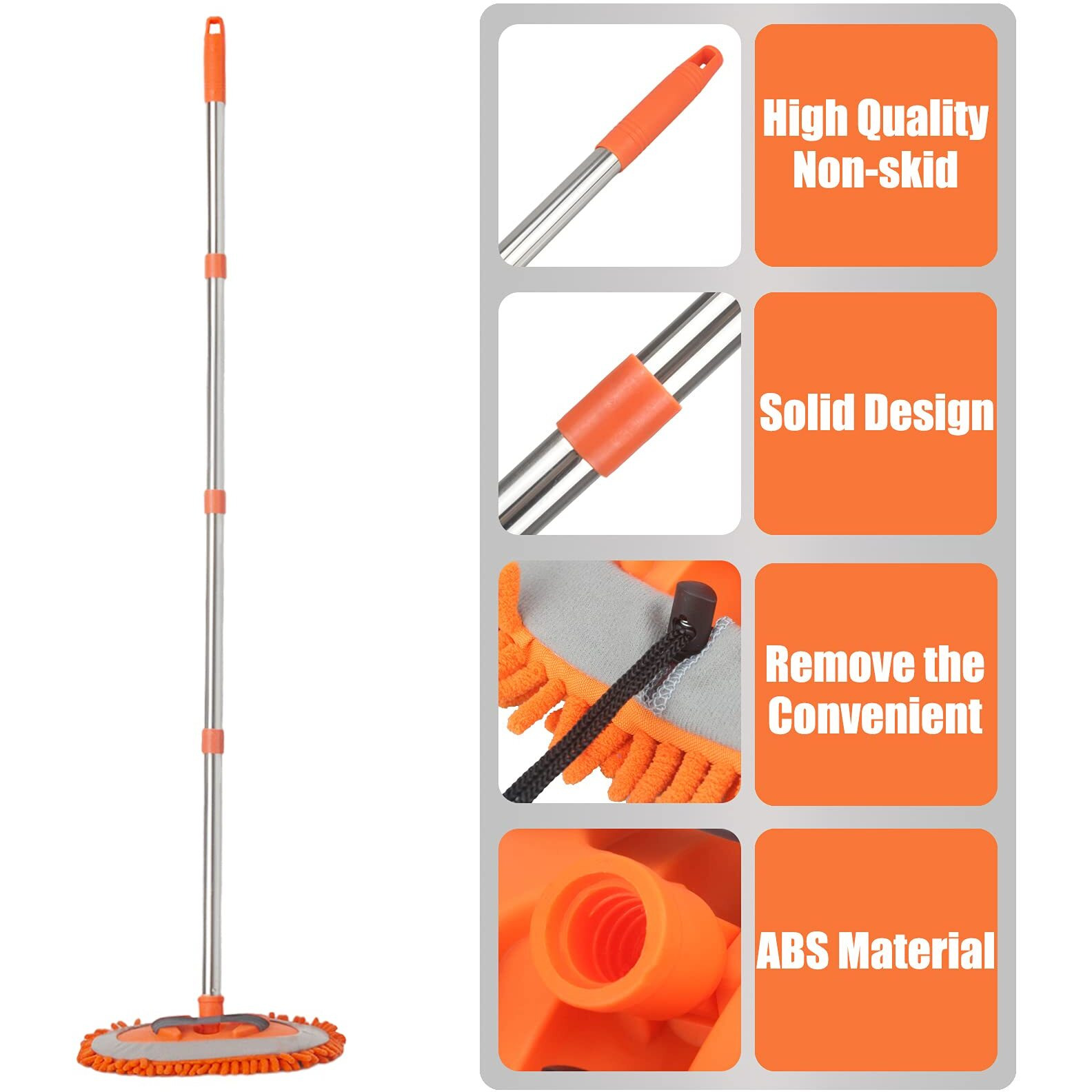 Lumimokki 62  "" Car Wash Mop Kit - Car Cleaning Mop With Long Handle Stainless Steel Pole For Rvs, Suvs, Trucks And Buses (Orange)