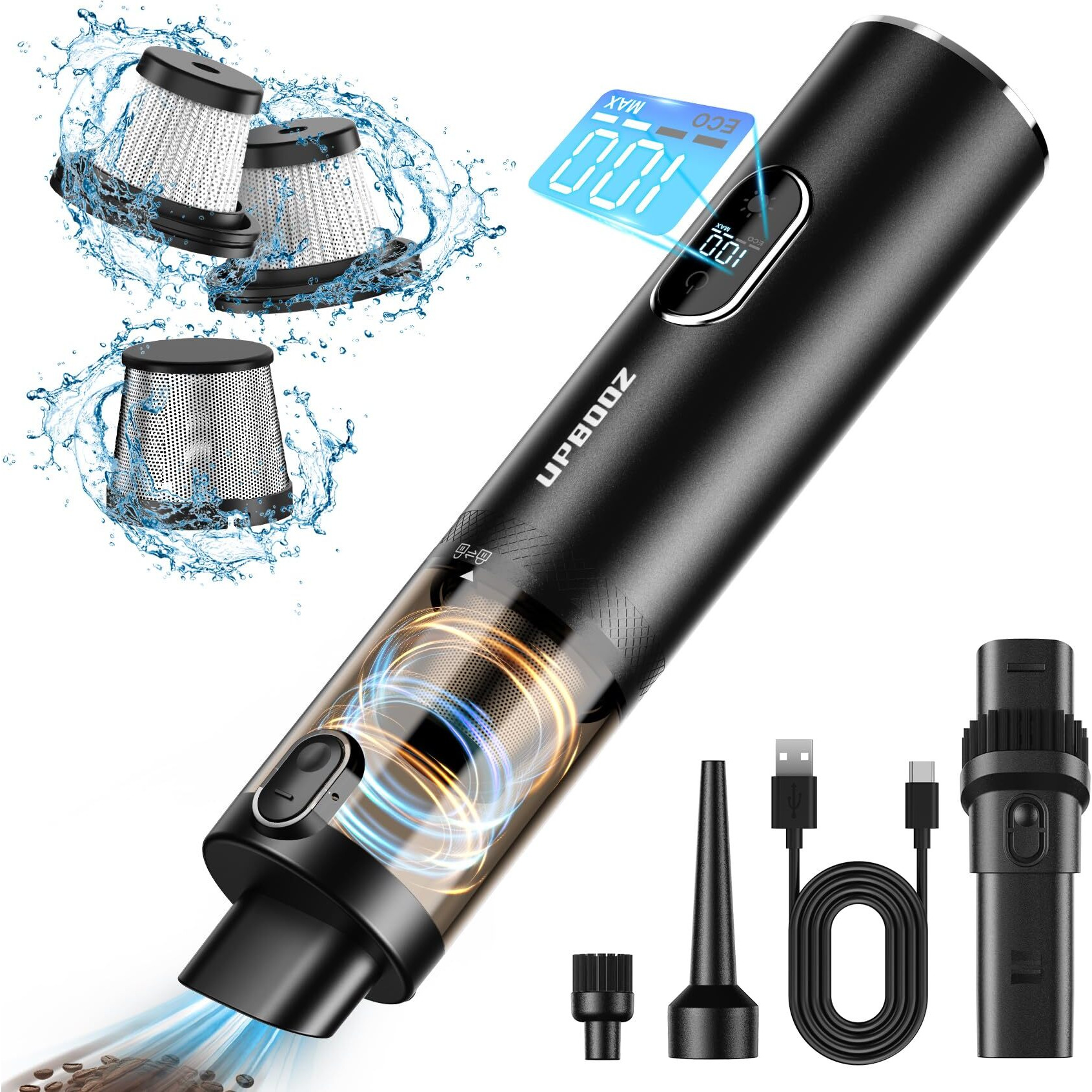 Handheld Vacuum Cordless, Upbooz Portable Car Vacuum, 14000Pa Powerful Suction Vacuum Cleaner With Led Light And Air Duster 2 In 1, Low Noise Rechargeable Mini Hand Held Vacuum For Car Home Pet Office