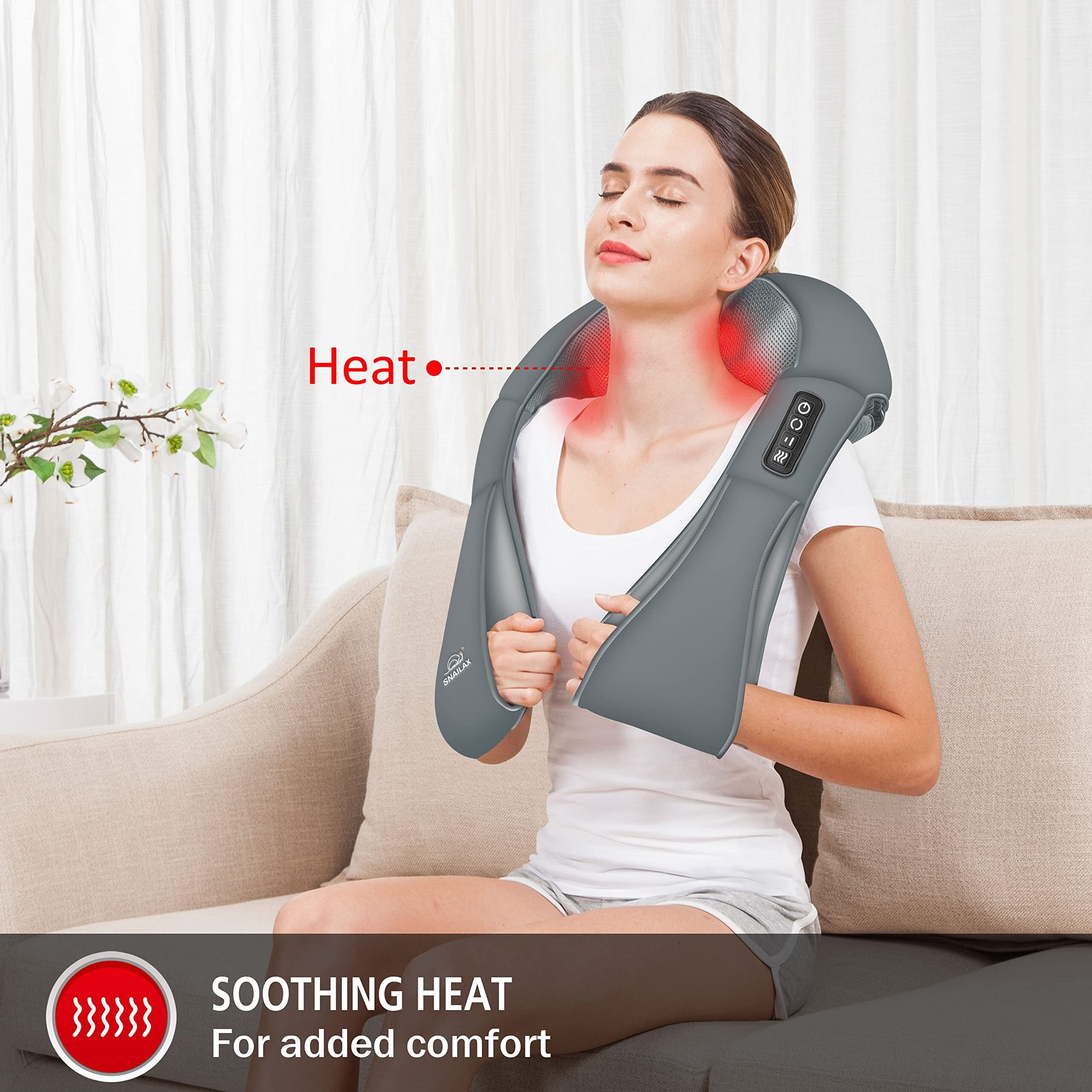 Snailax Cordless Neck Massager, Shiatsu Back Shoulder Massager With Heat, Portable Rechargeable Massagers For Neck And Back Pain Relief, Electric Massager Pillow, Gift For Women,Men(Grey)