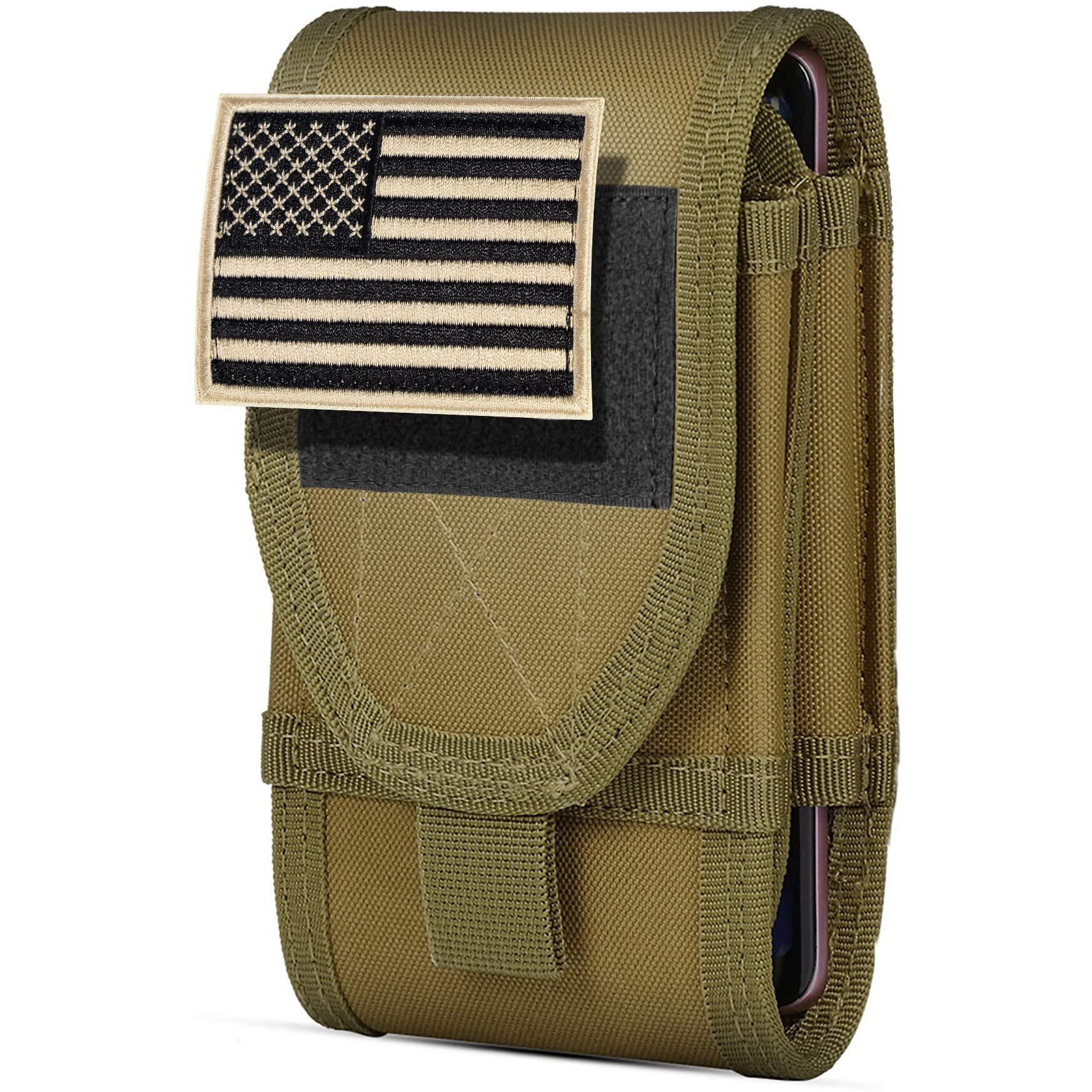 Ironseals Double Capacity Phone Holster, Tactical Molle Belt Pouch With Flag Patch For Iphone 15 Pro Max/15 Pro/15 Plus/14 Pro Max/13 Pro Max/12Promax, Samsung S22Ultra, Size Large Extra Stiffness