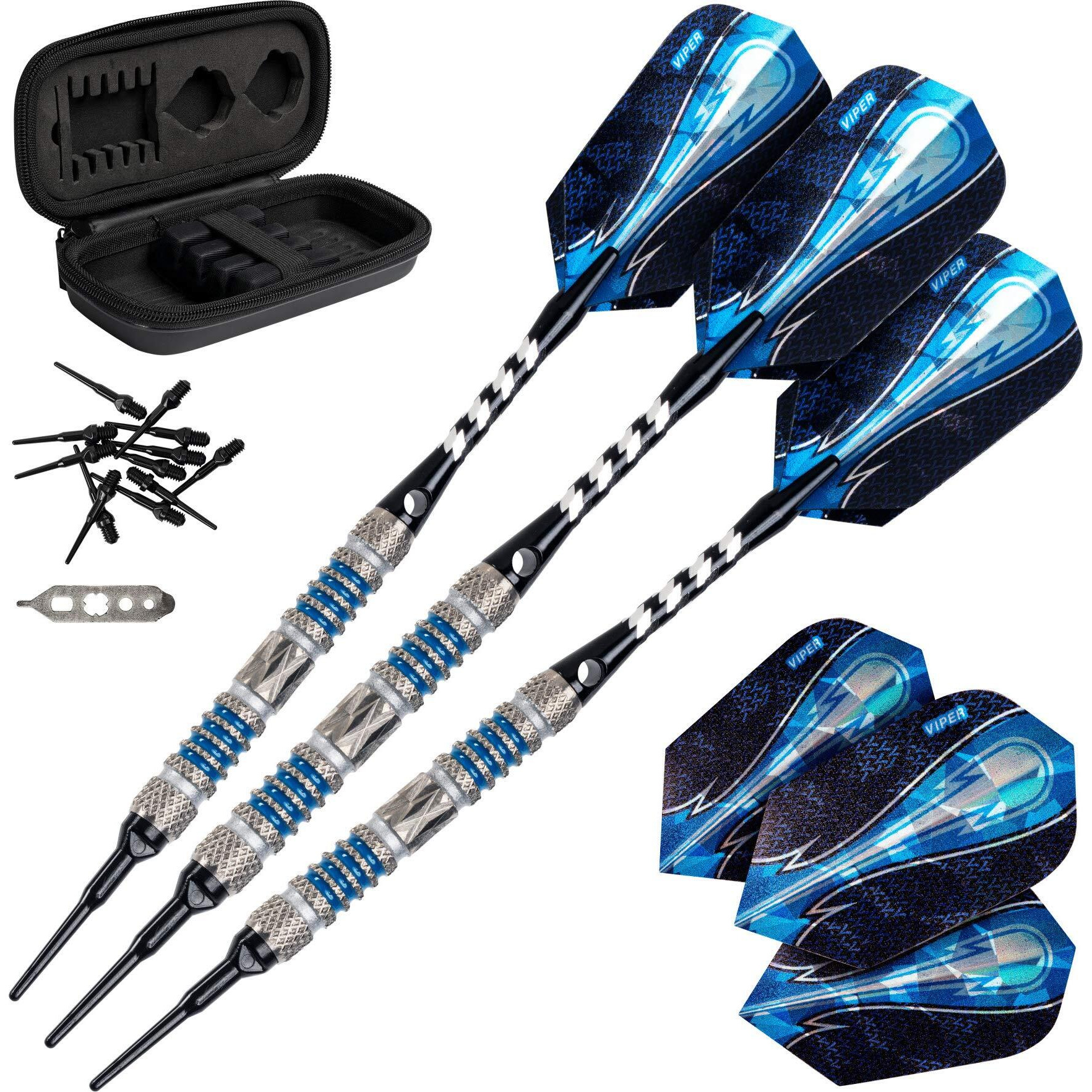 Viper Astro 80% Tungsten Soft Tip Darts With Storage/Travel Case, Blue Rings, 16 Grams