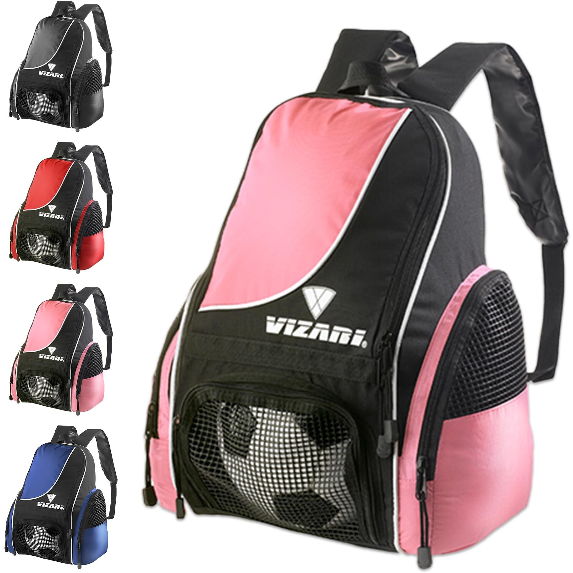 Vizari Solano Soccer Backpack With Ball Compartment With Vented Ball Pocket And Mesh Side Cargo Pockets Fits Size 5 Ball - Large Size Soccer Bags For Adults.