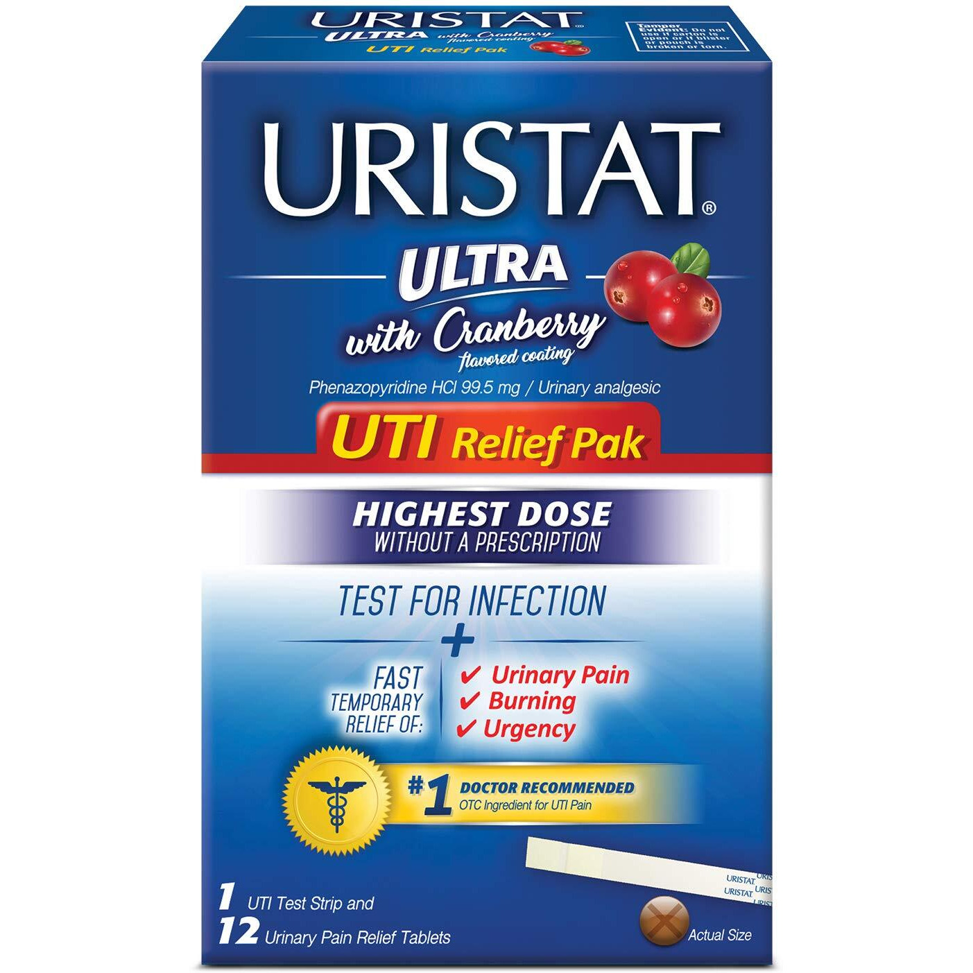 Uristat Ultra Uti Relief Pak, Test For Urinary Tract Infection, Experience Urinary Pain Relief, 1 Uti Test Strip & 12 Pain Relief Tablets