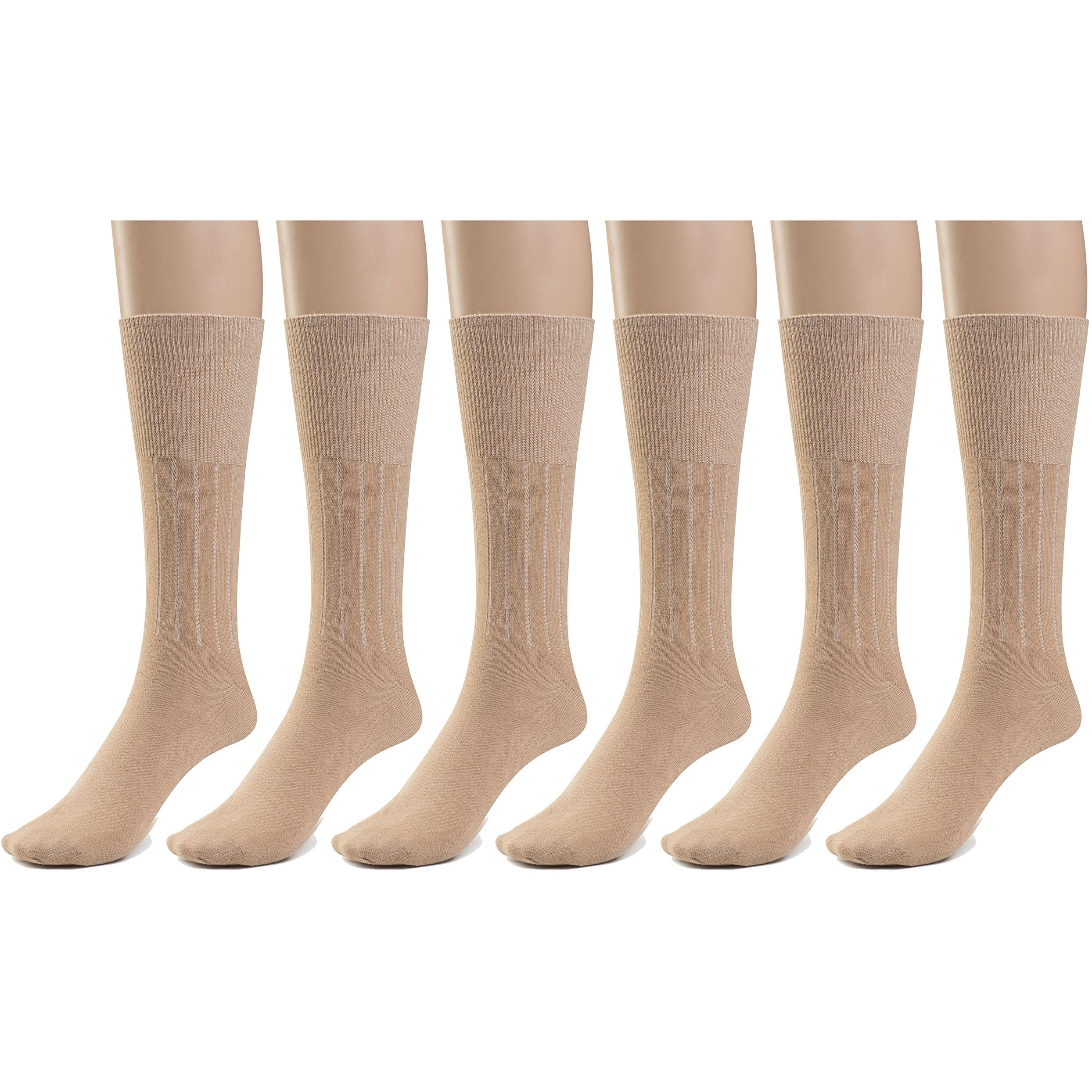 Silky Toes 3 Or 6 Pk Men's Diabetic Non-Binding Cotton Dress Socks, Multi Colors Also Available In Plus Sizes (King (15-17), Tan - 6 Pairs)