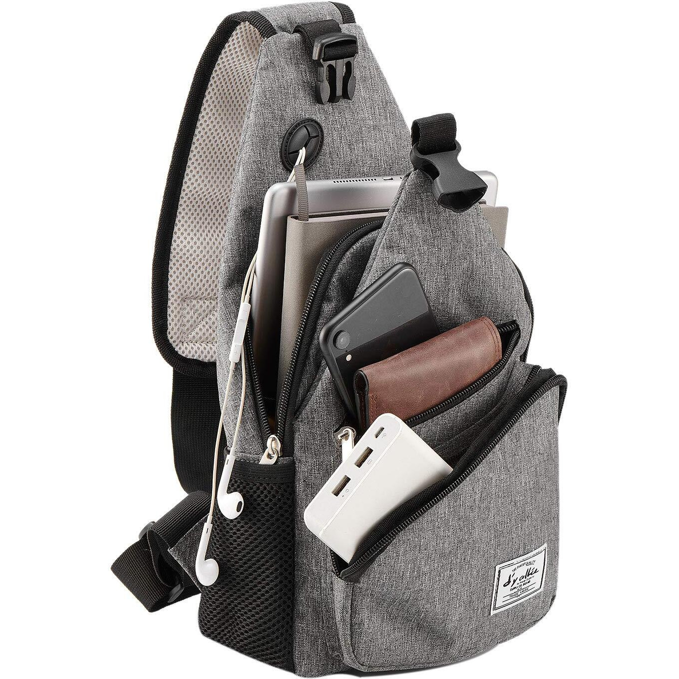 15.4"" Sling Bag For Men Crossbody Shoulder Chest Bags Nylon For Travel Gym Sport Hiking With Usb Charger Port