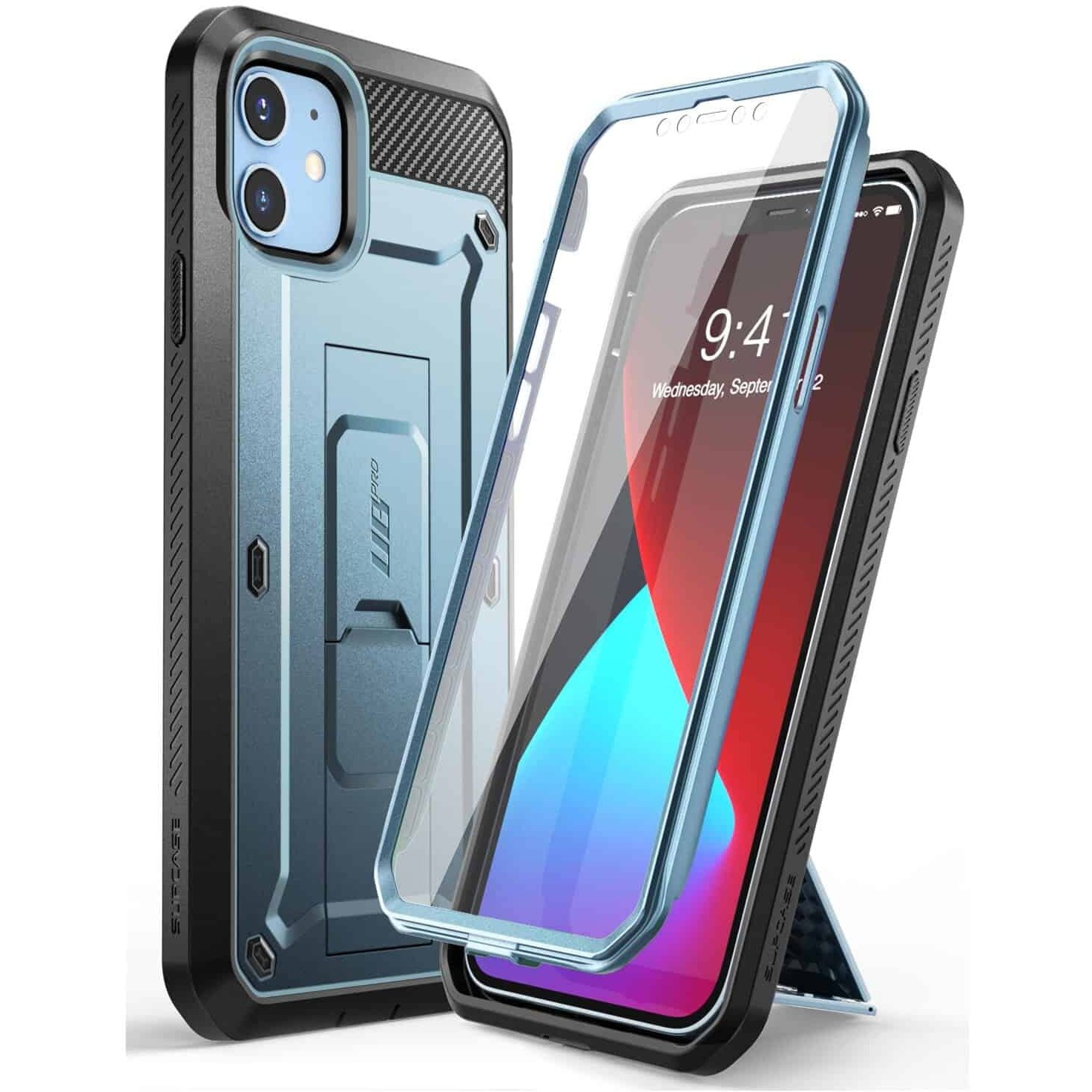 Supcase Unicorn Beetle Pro Series Case For Iphone 12 Mini (2020 Release) 5.4 Inch, Built-In Screen Protector Full-Body Rugged Holster Case (Cerulean)