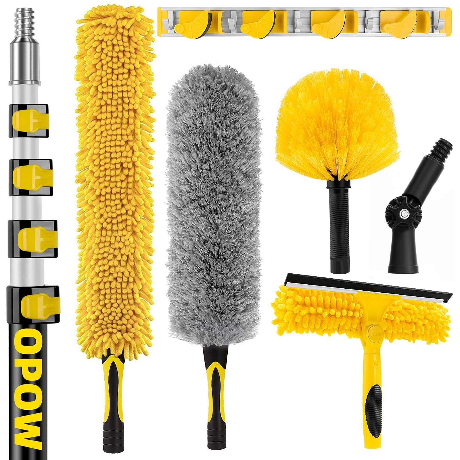 30 Foot High Reach Duster Kit With 7-24Ft Extension Pole, High Ceiling Fan Duster W/Telescopic Pole, Cobweb Duster, Feather Duster, Window Squeegee Cleaner, Outdoor Indoor Extendable Duster Kits