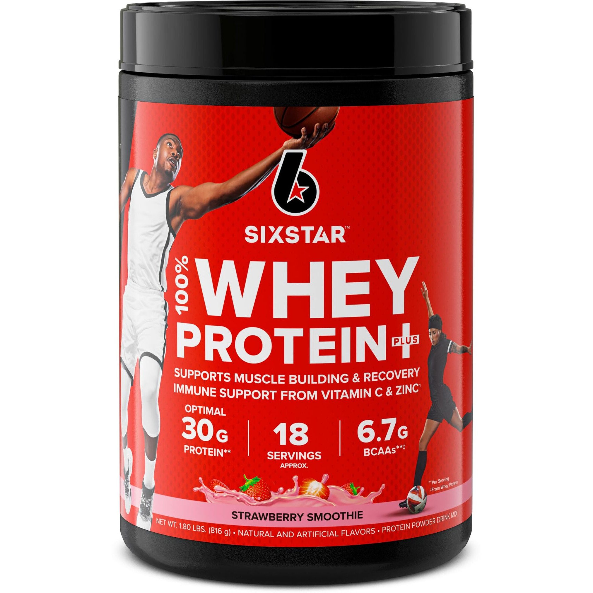 Six Star Whey Protein Powder Whey Protein Plus Whey Protein Isolate & Peptides Lean Protein Powder For Muscle Gain Muscle Builder For Men & Women Strawberry Smoothie, 1.8 Lbs, Package Varies