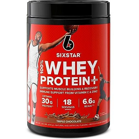 Six Star Whey Protein Powder Whey Protein Plus, Whey Protein Isolate & Peptides, Lean Protein Powder For Muscle Gain, Muscle Builder For Men & Women,Triple Chocolate, 1.8 Lbs (Package Varies)