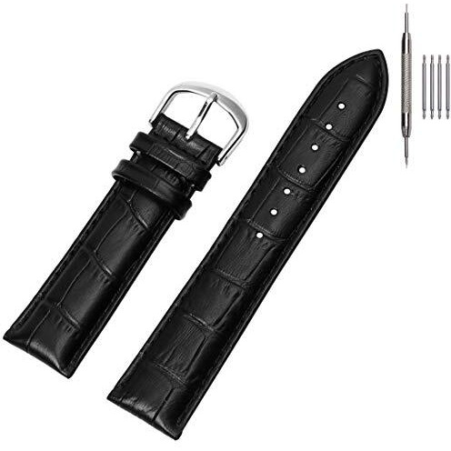 Eache Leather Watch Bands For Men, 20Mm Croco Design Leather Watch Bands With Black Silver Buckle