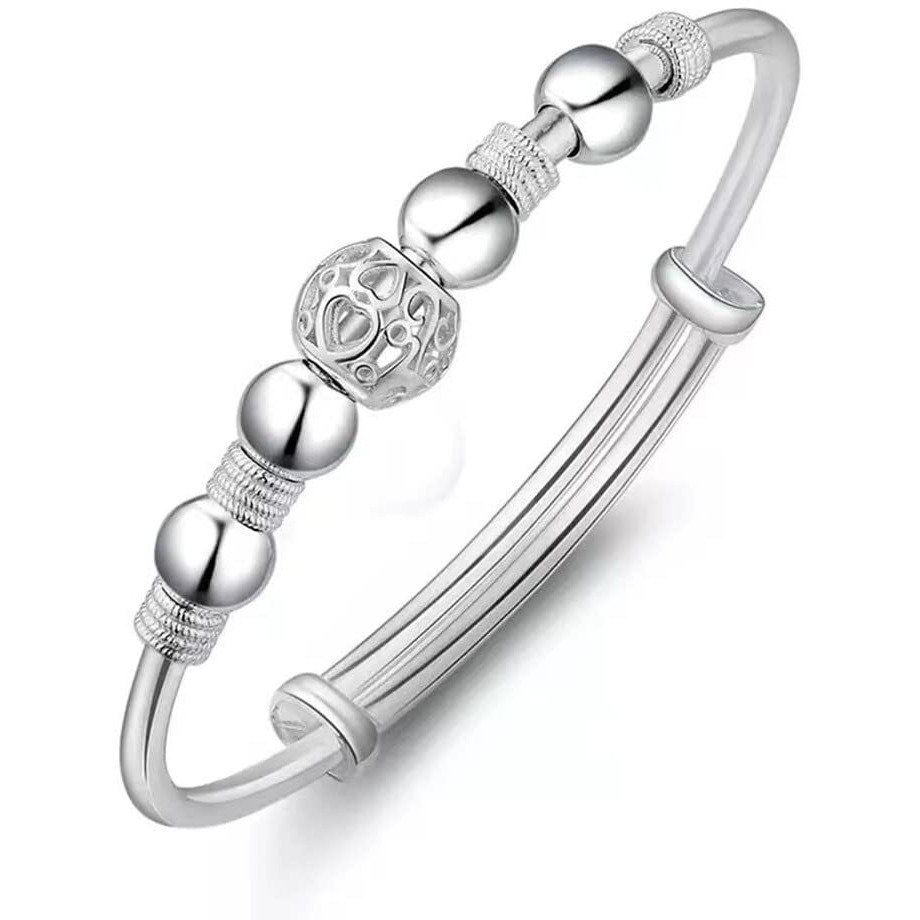 Sterling Silver Bracelets For Women 925 Sterling Silver Beads Bangle Bracelet Transfer Lucky Cuff Bracelet Adjustable Fashion Women Jewelry Girls Fidget Bracelet For Anxiety Jewelry Friendship Gift