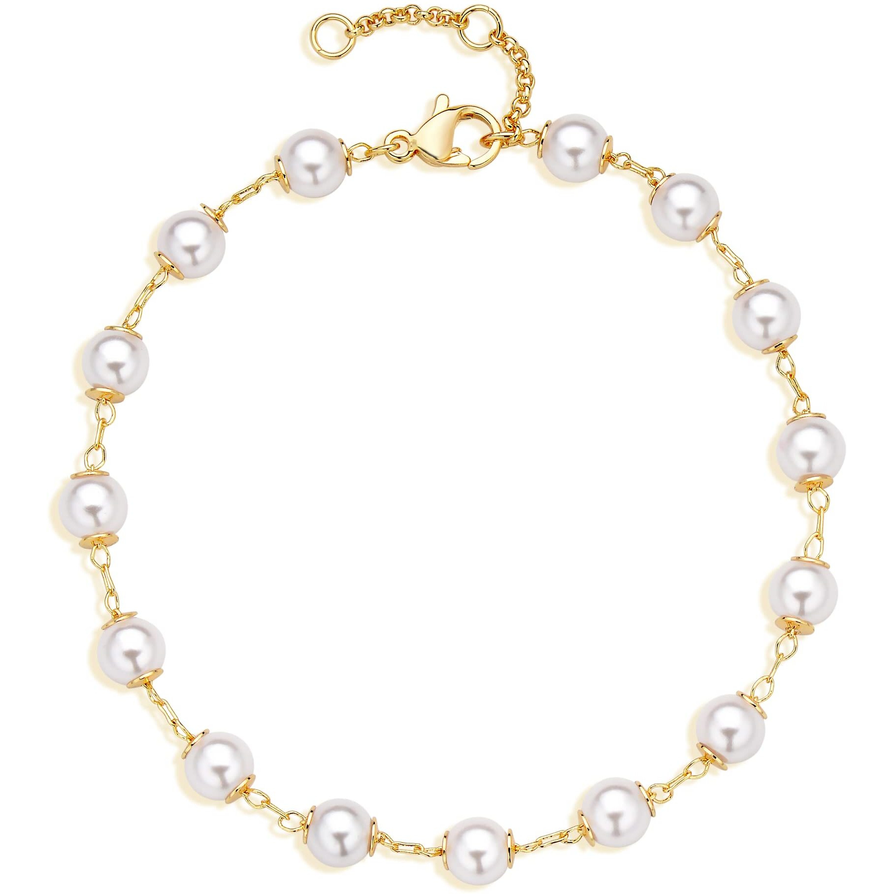 Loyata Gold Bracelet 14K Gold Plated Dainty Pearl Chain Handmade Simple Jewelry Gift For Women