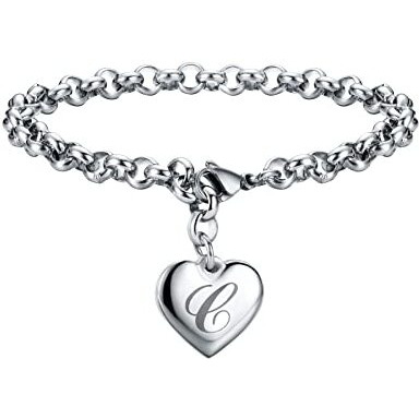Sannyra Charm C Bracelet Gifts | Heart Initial Charms Bracelets For Women Trendy | 26 Letters Stainless Steel Bracelet Gifts Ideas For Teen Girls